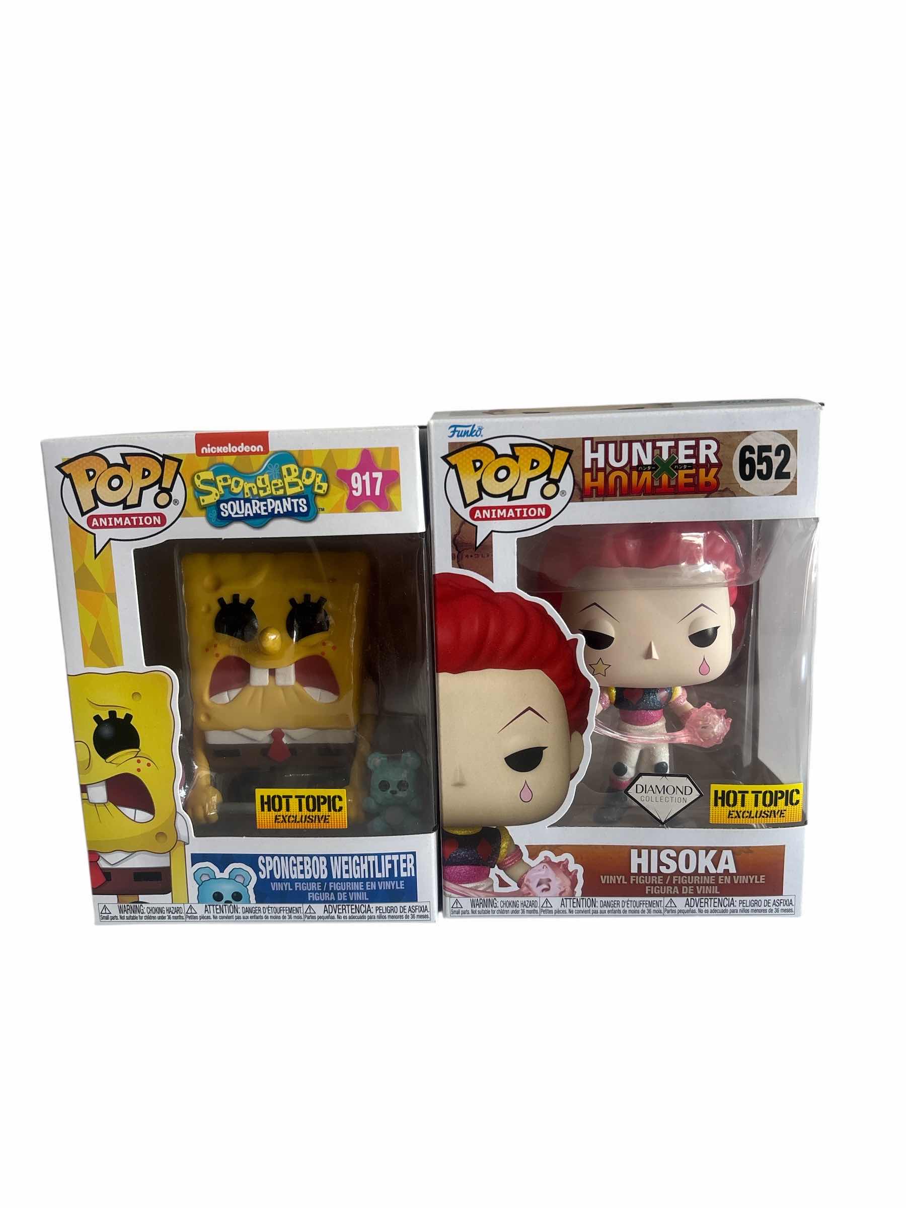 Photo 1 of 2(PCS) NIB FUNKO POP SPONGEBOB WEIGHTLIFTER SPONGEBOB SQUAREPANTS & HISOKA HUNTER X HUNTER HT EXCL.