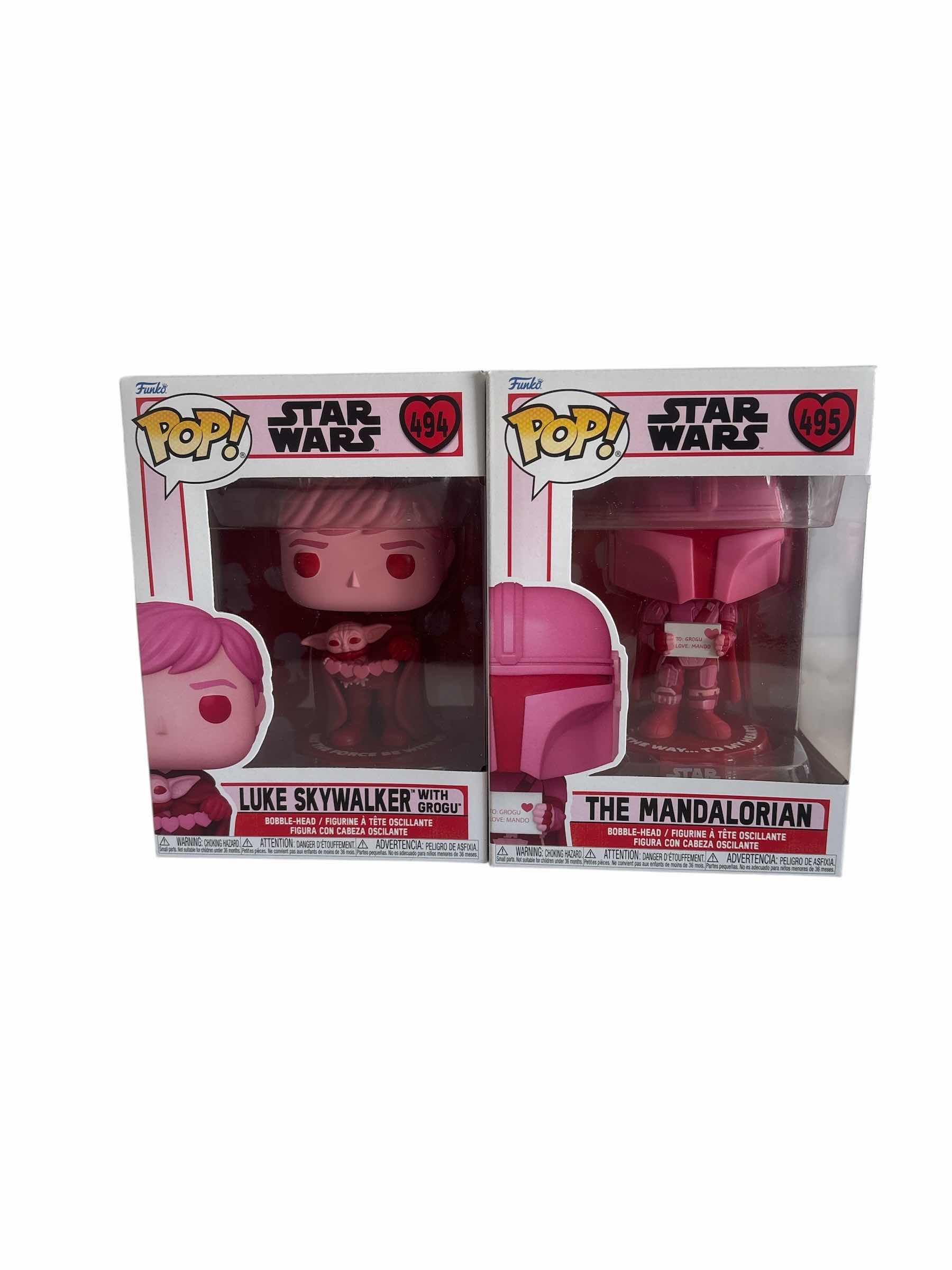 Photo 1 of (2)PCS NIB FUNKO POP LUKE SKYWALKER WITH GROGU & THE MANDALORIAN STAR WARS