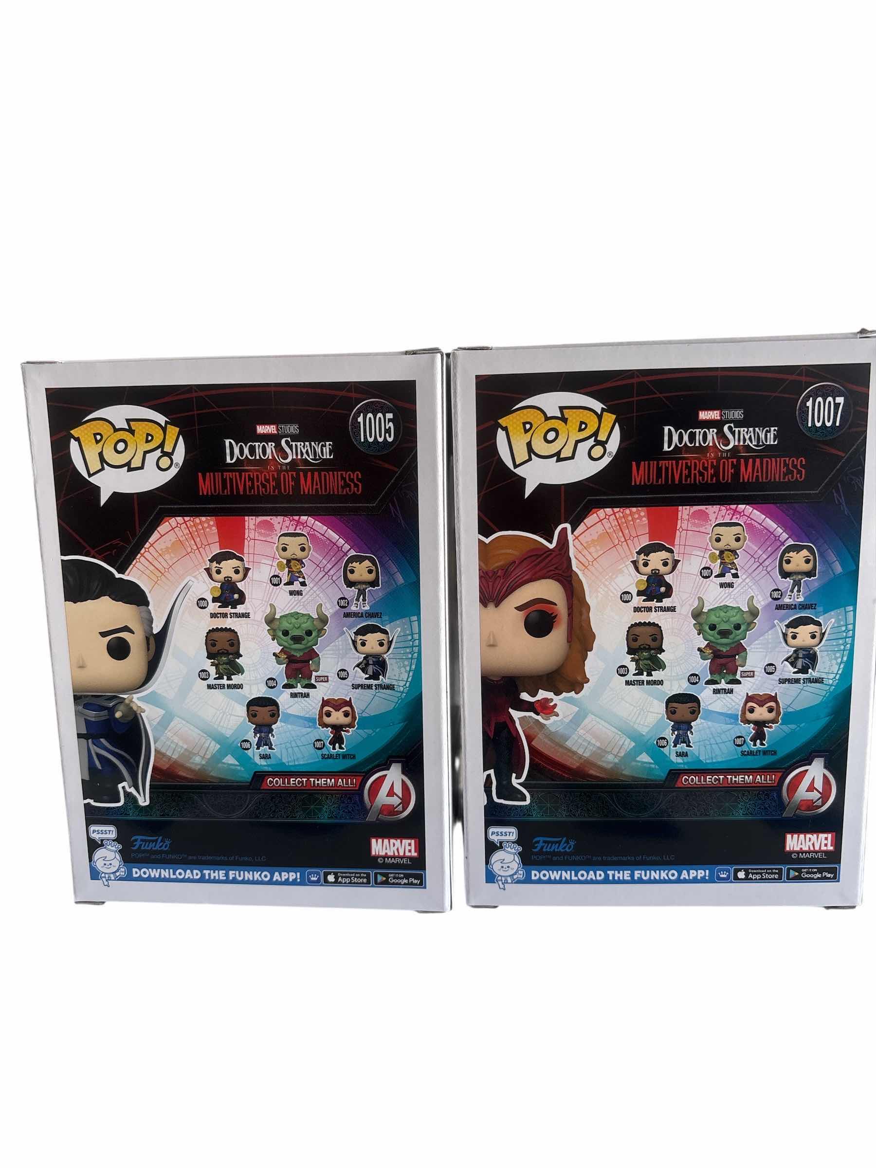 Photo 1 of (2) PCS NIB FUNKO POP SCARLET WITCH & SUPREME STRANGE DOCTOR STRANGE MULTIVERSE OF MADNESS