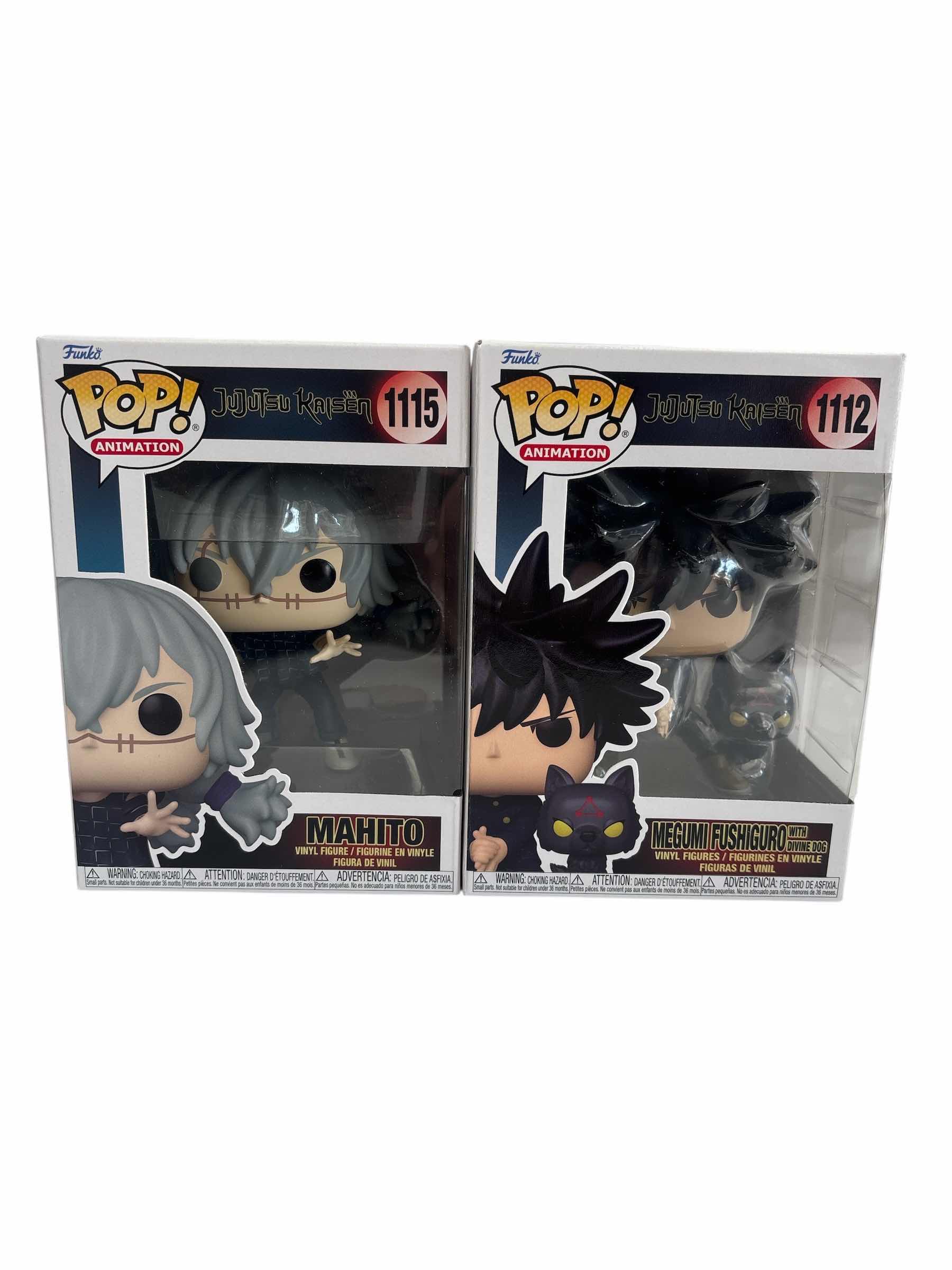 Photo 1 of (2)PCS NIB FUNKO POP MAHITO & MEGUMI FUSHIGURO WITH DEVINE DOG JUJUTSU KAISEN