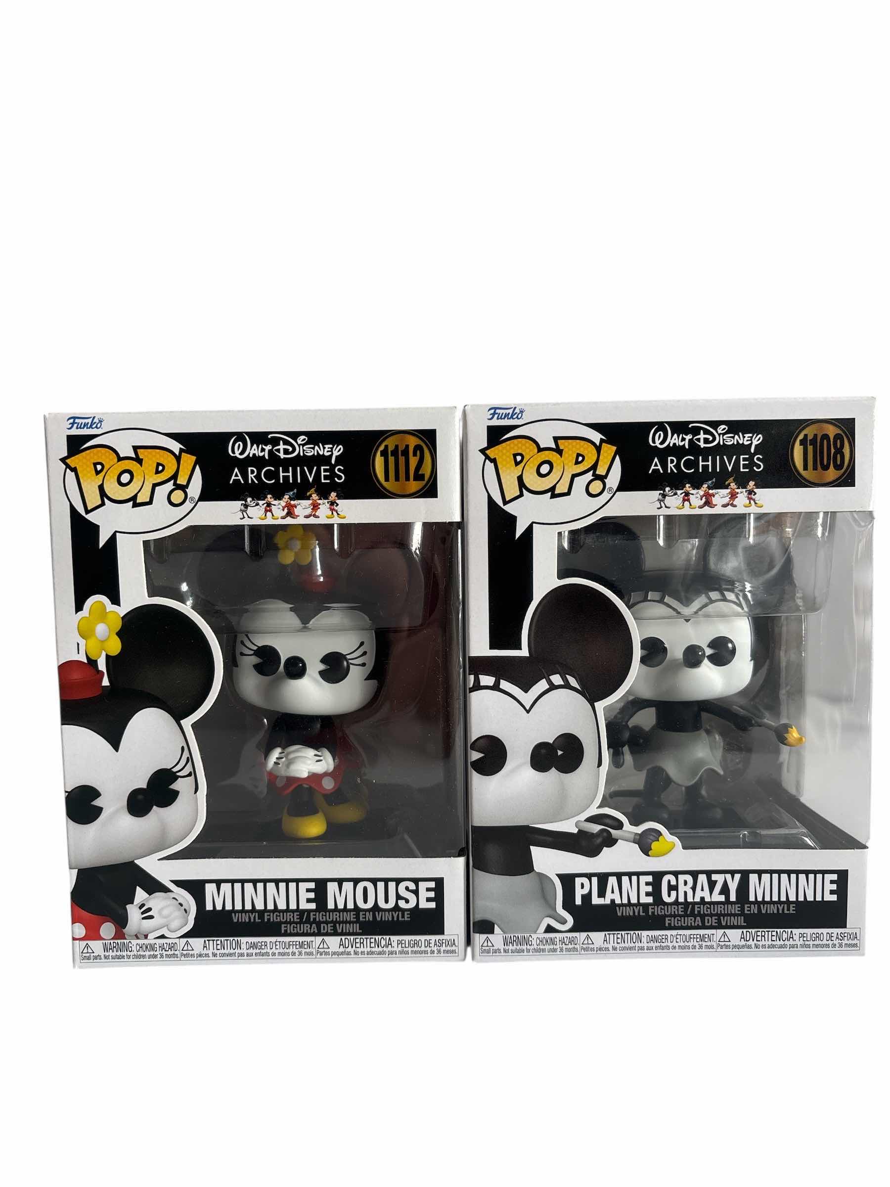 Photo 1 of (2)PCS NIB FUNKO POP MINNIE MOUSE & PLANE CRAZY MINNIE WALT DISNEY ARCHIVES