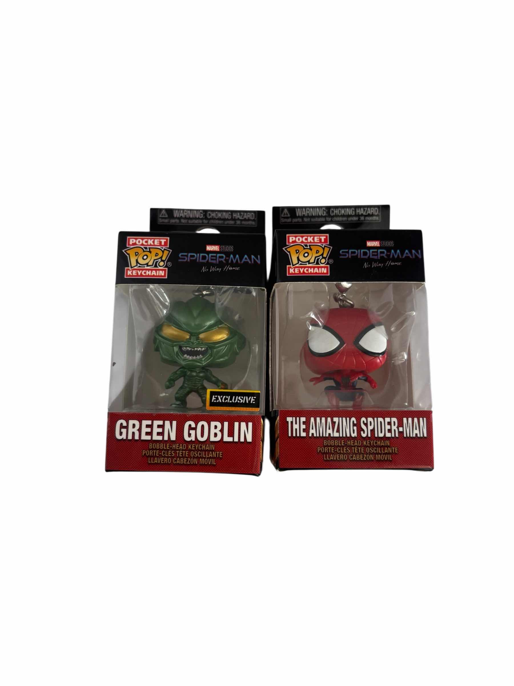 Photo 1 of $70 (2)PCS NIB FUNKO POP POCKET KEYCHAINS GREEN GOBLIN & THE AMAZING SPIDER-MAN