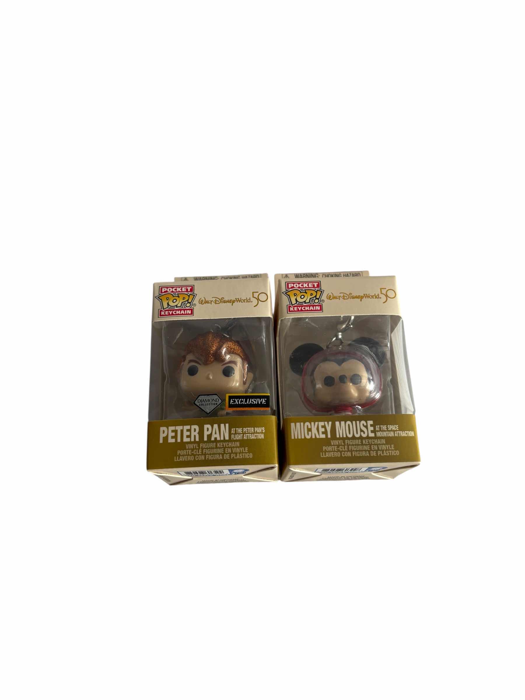 Photo 1 of $39 (2)PCS NIB FUNKO POP POCKET KEYCHAIN WALT DISNEY WORLD 50 PETER PAN & MICKEY MOUSE