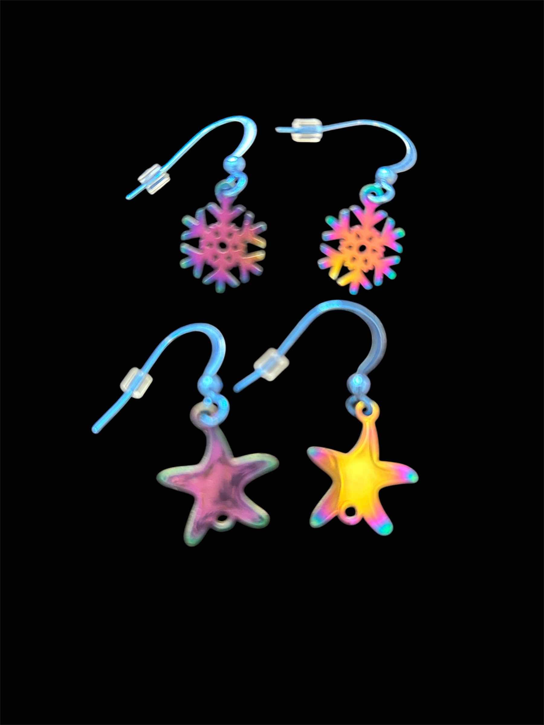 Photo 1 of 2- IRIDESCENT STAR SNOWFLAKE EARRINGS