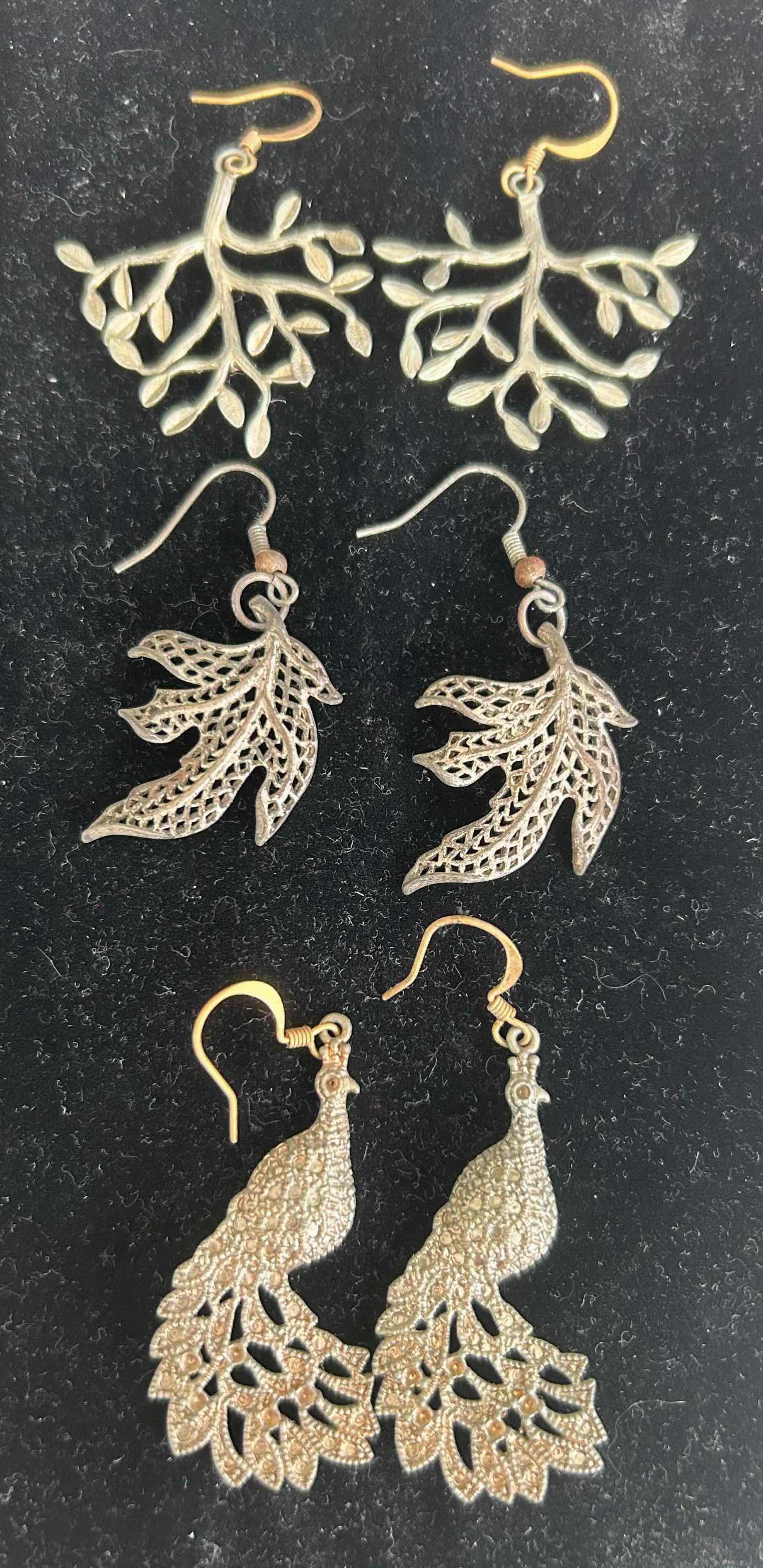 Photo 1 of GOLD MATEE TREE OF LIFE - VINTAGE SPRING LEAF- FILAGREE PEACOCK DANGLE EARRINGS