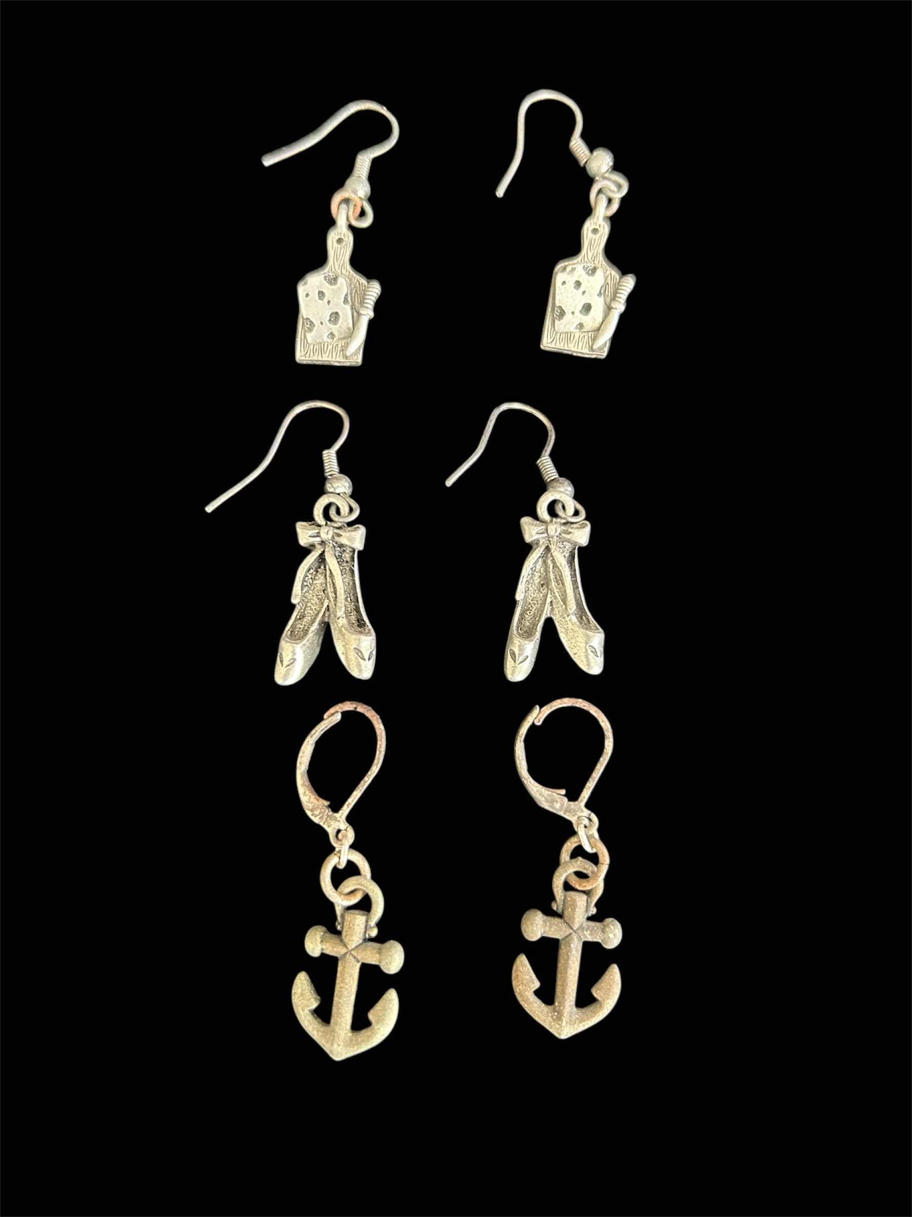 Photo 1 of 3- METAL DANGLE EARRINGS BALLET SLIPPERS CHEESE BOARD ANCHOR
