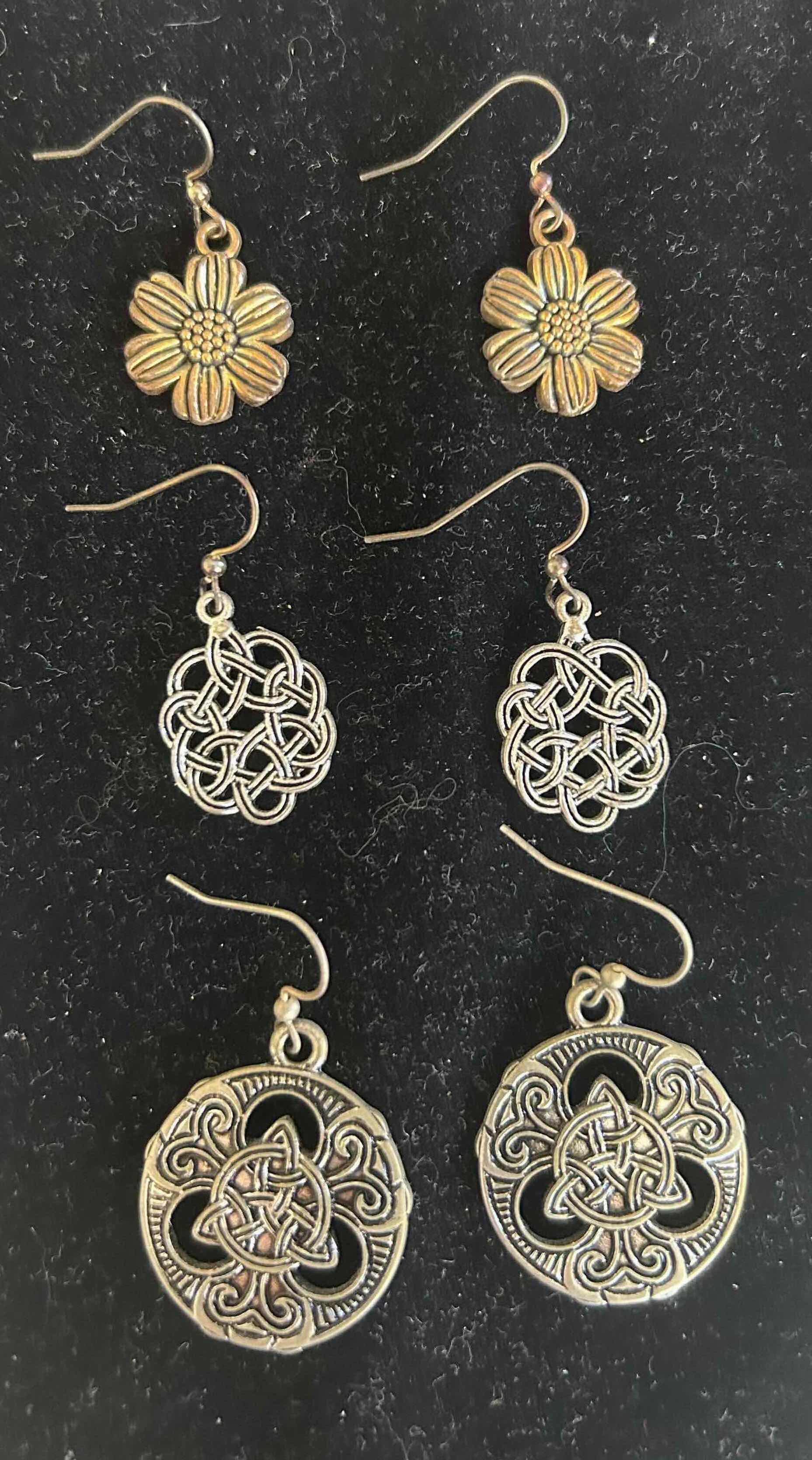 Photo 1 of 3-GAELIC FLOWER TRINITY KNOT EARRINGS