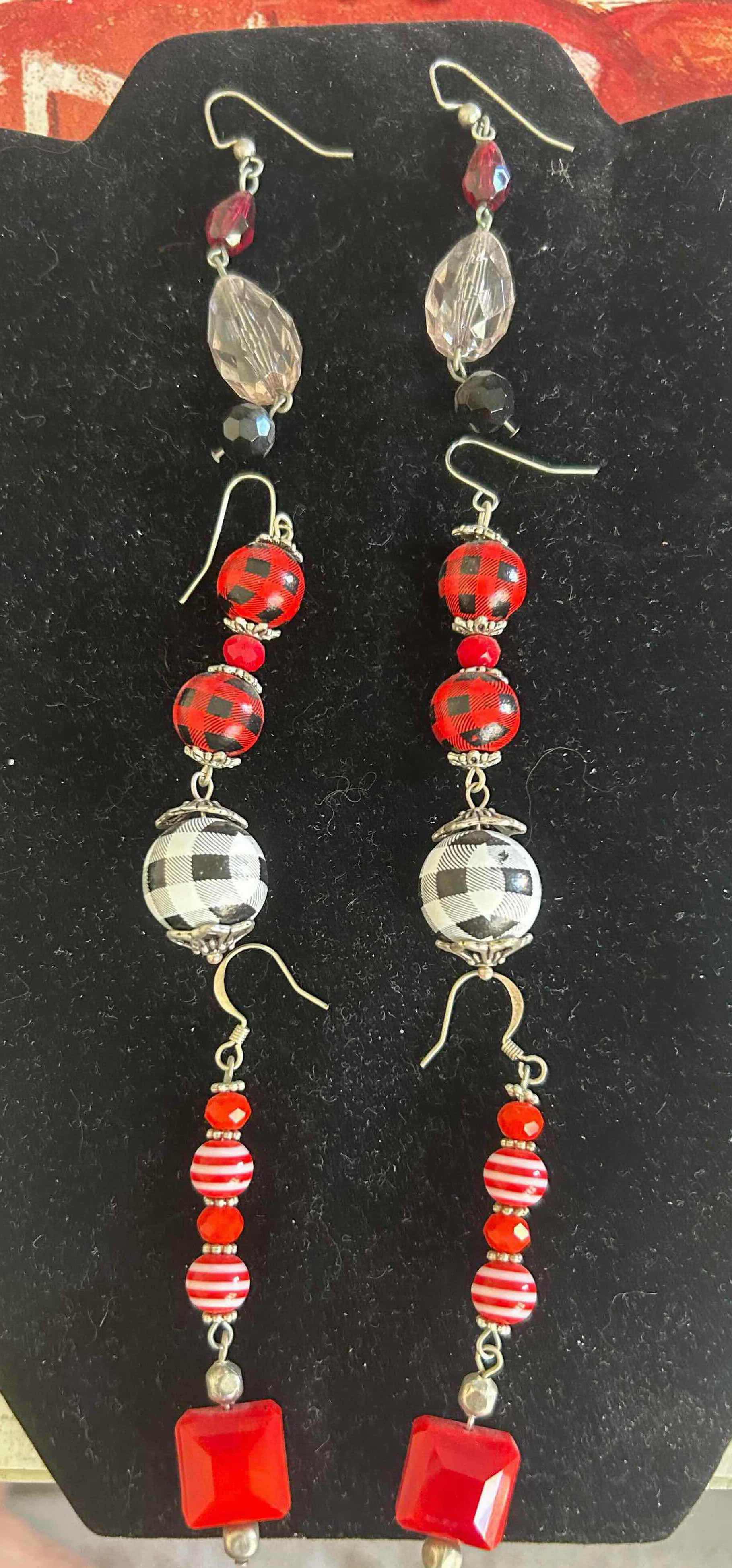 Photo 1 of 3-RED BEADED DANGLE EARRINGS