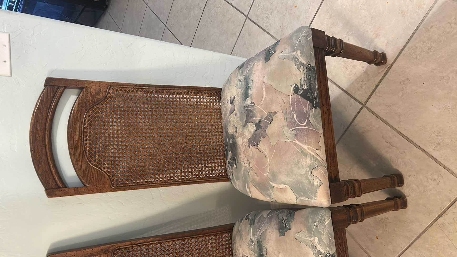 Photo 1 of 2- WOOD  SIDE CHAIRS CANE BACKS W FABRIC SEAT