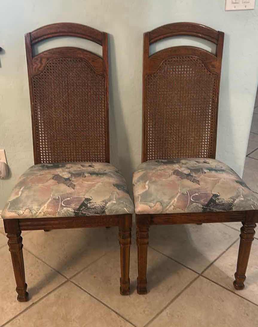 Photo 1 of 2- WOOD SIDE CHAIRS CANE BACKS  W FABRIC SEAT