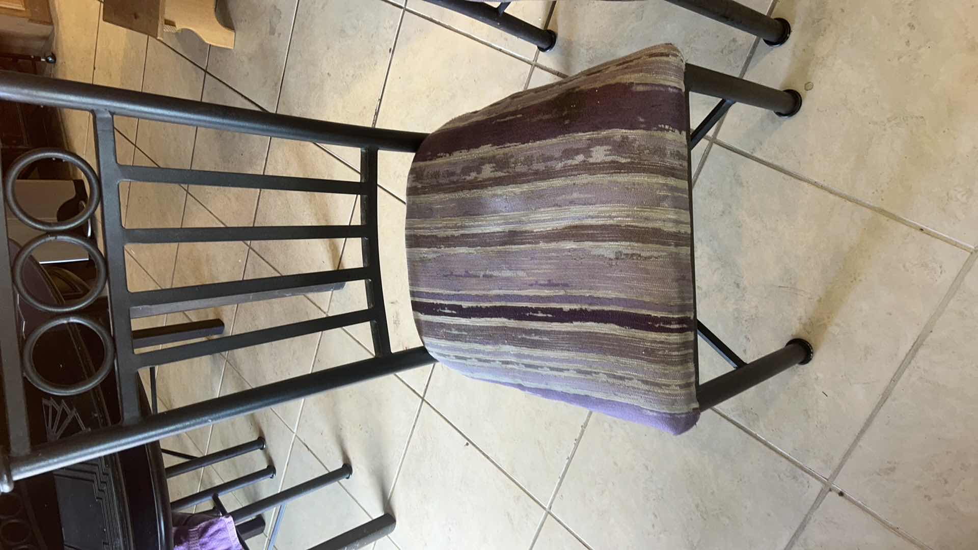 Photo 1 of 2 HEAVY METAL PURPLE ARMLESS DINING ROOM CHAIRS WITH PURPLE UPHOLSTERY H40”