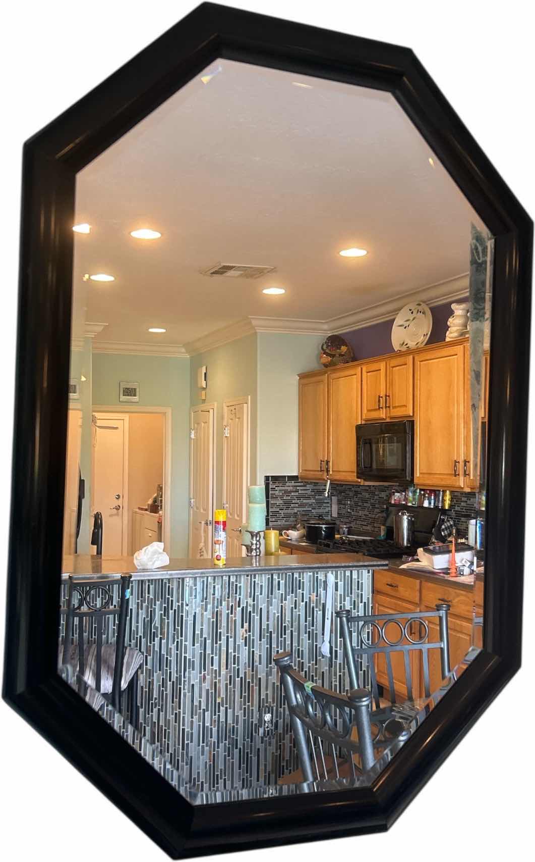 Photo 1 of BLACK LAQUER BEVELED GLASS OCTAGON MIRROR 21 1/4” x H31 1/4