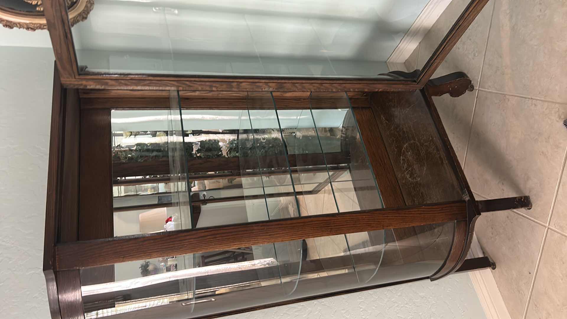 Photo 1 of ANTIQUE TIGER OAK BOW FRONT CURIO CABINET 33" X 62"