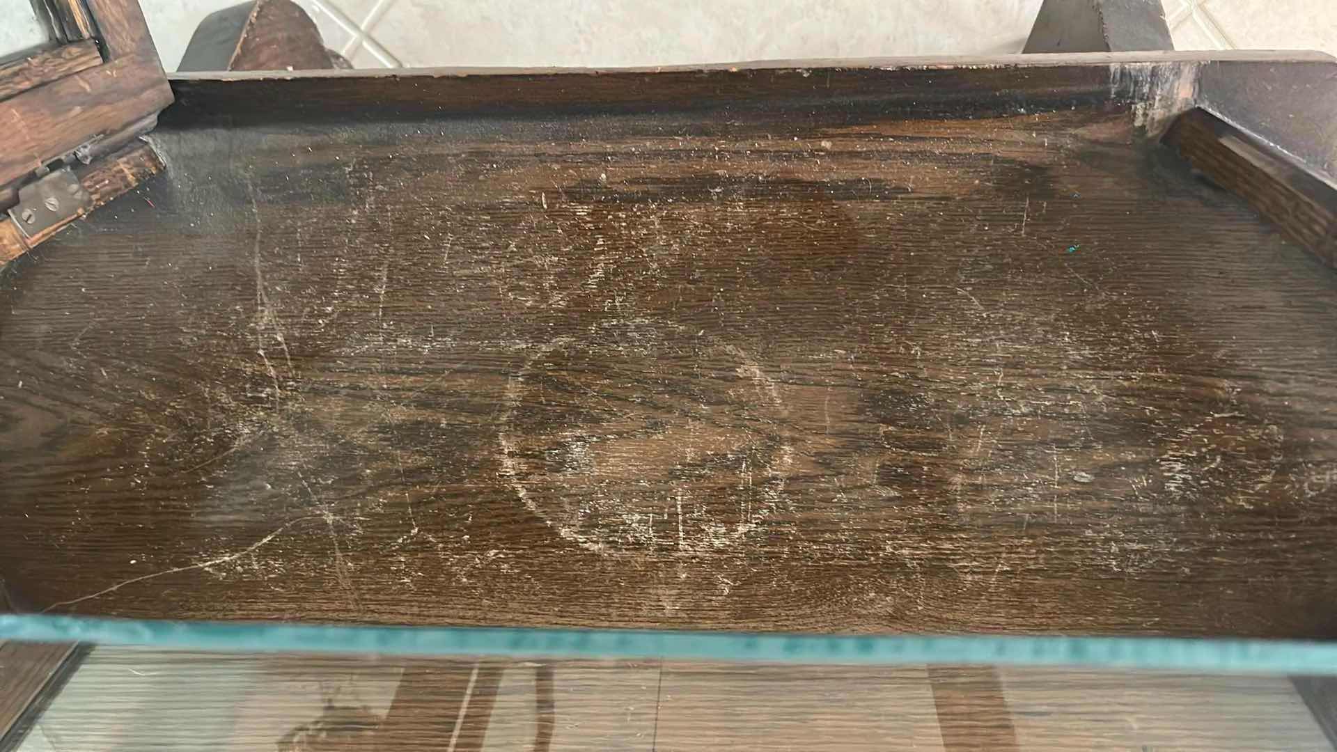 Photo 1 of ANTIQUE TIGER OAK BOW FRONT CURIO CABINET 33" X 62"