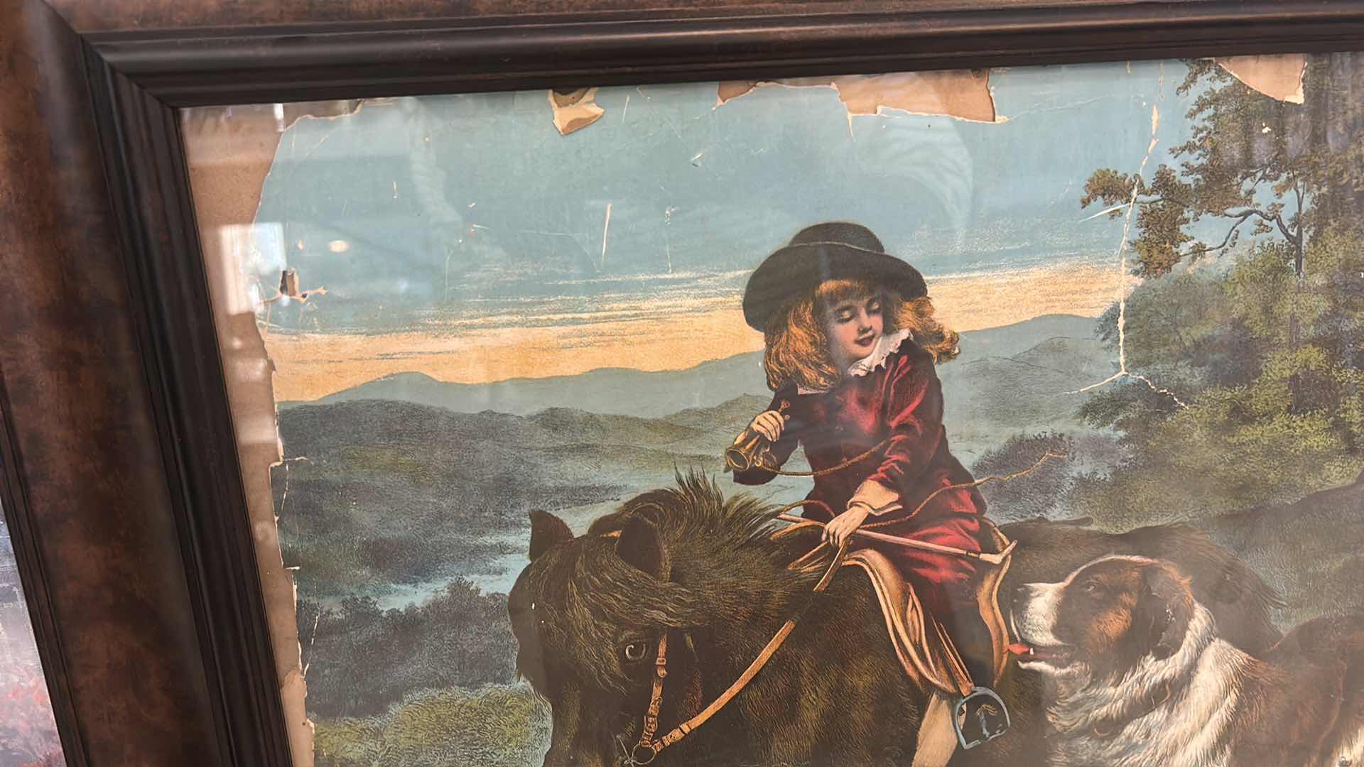 Photo 1 of FRAMED ANTIQUE PRINT OF THE PAINTING “RIVAL DISTRACTIONS” BY CHARLES BURTON BARBER 25 1/4” x H21 1/2”