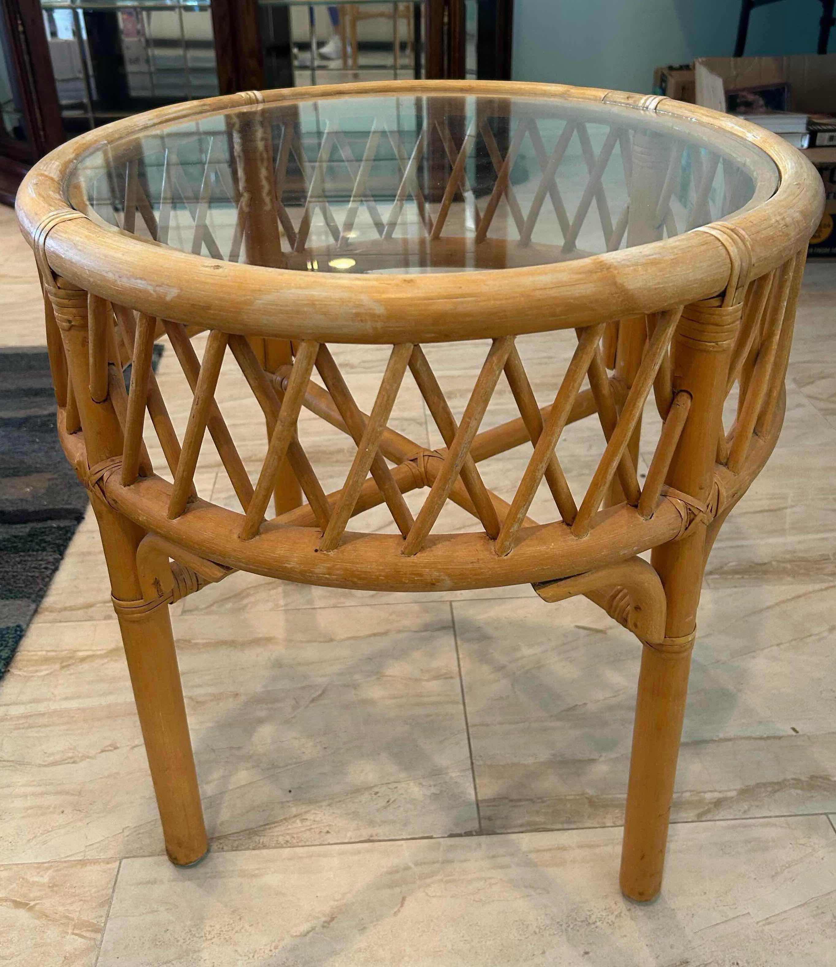 Photo 1 of BAMBOO SIDE TABLE W GLASS TOP 21" X 23"