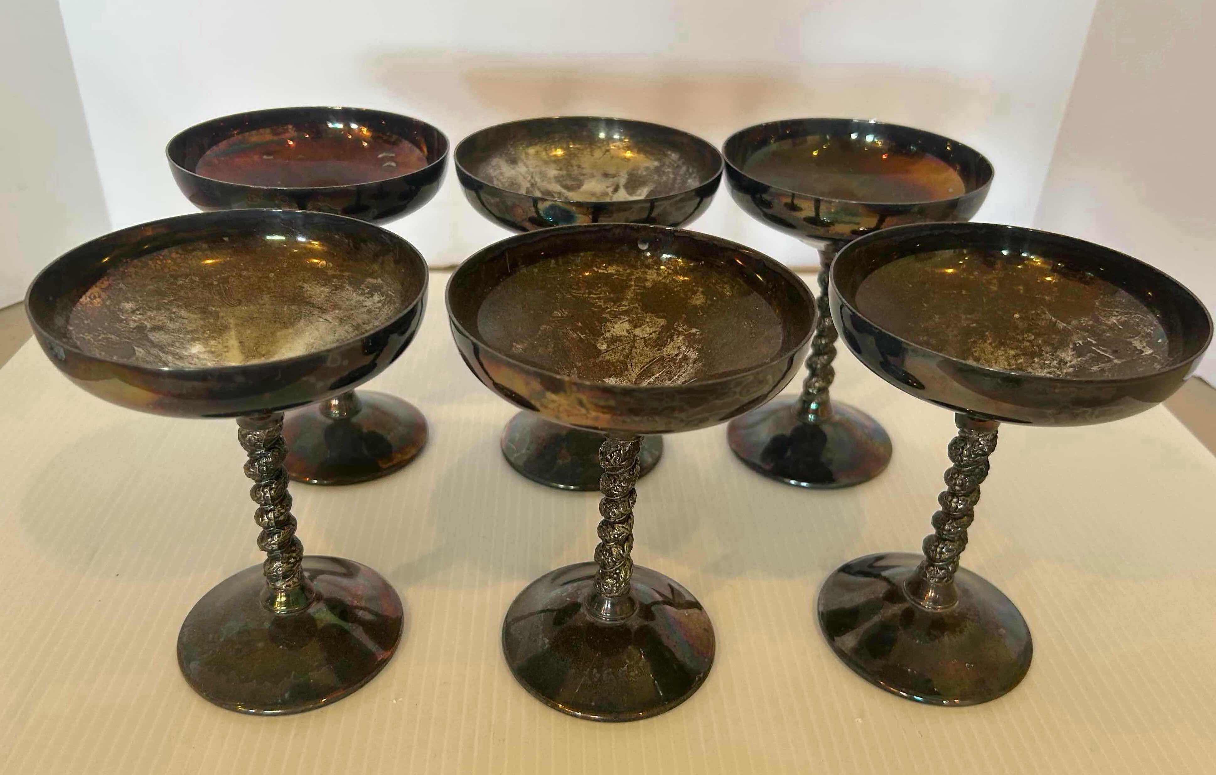 Photo 1 of 6- VINTAGE F.B. ROGERS SILVERPLATE CHAMPAGNE GOBLETS