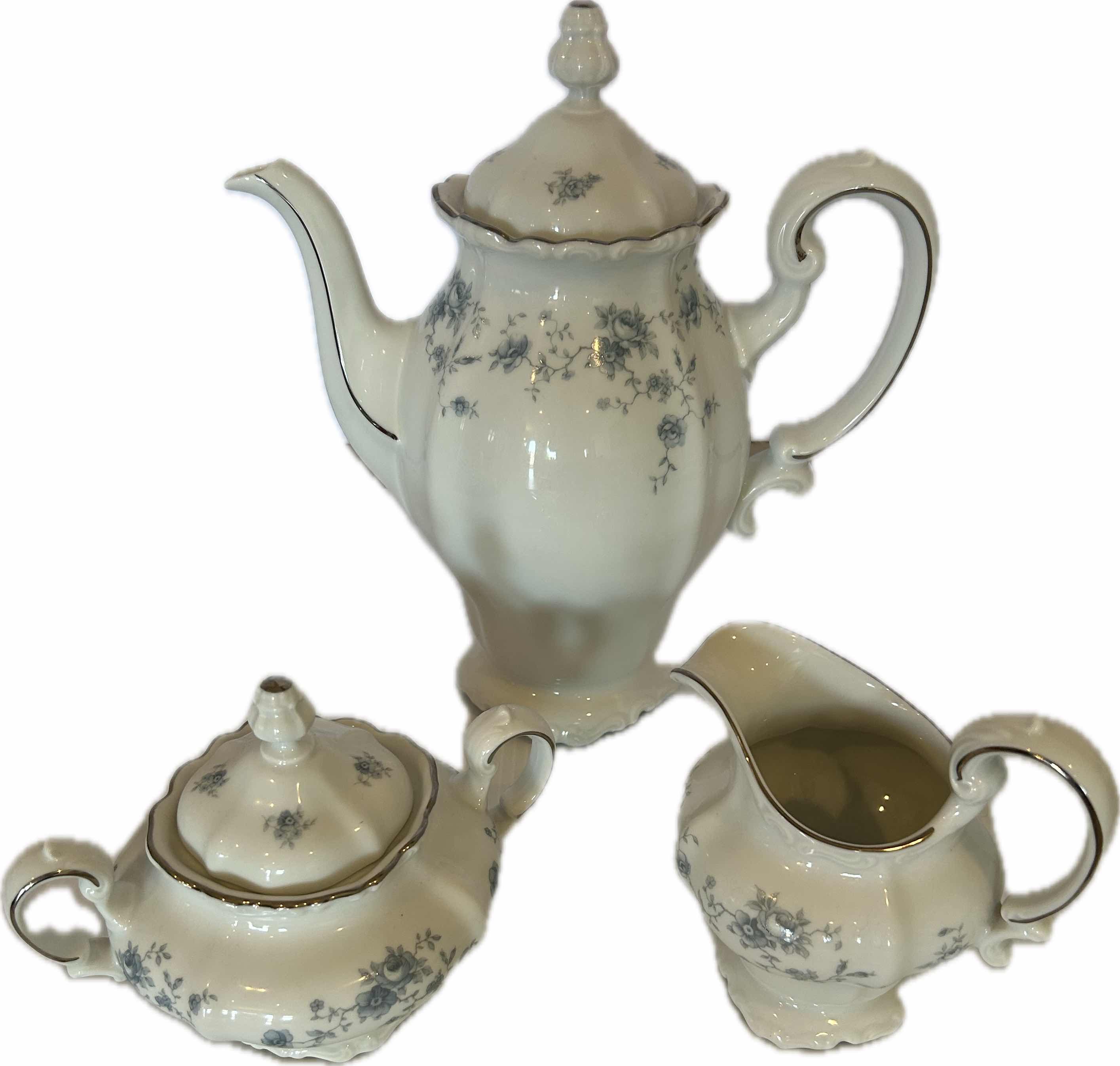 Photo 1 of JOHANN HAVILAND BLUE GARLAND CHINA COFFEE POT SUGAR BOWL CREAMER