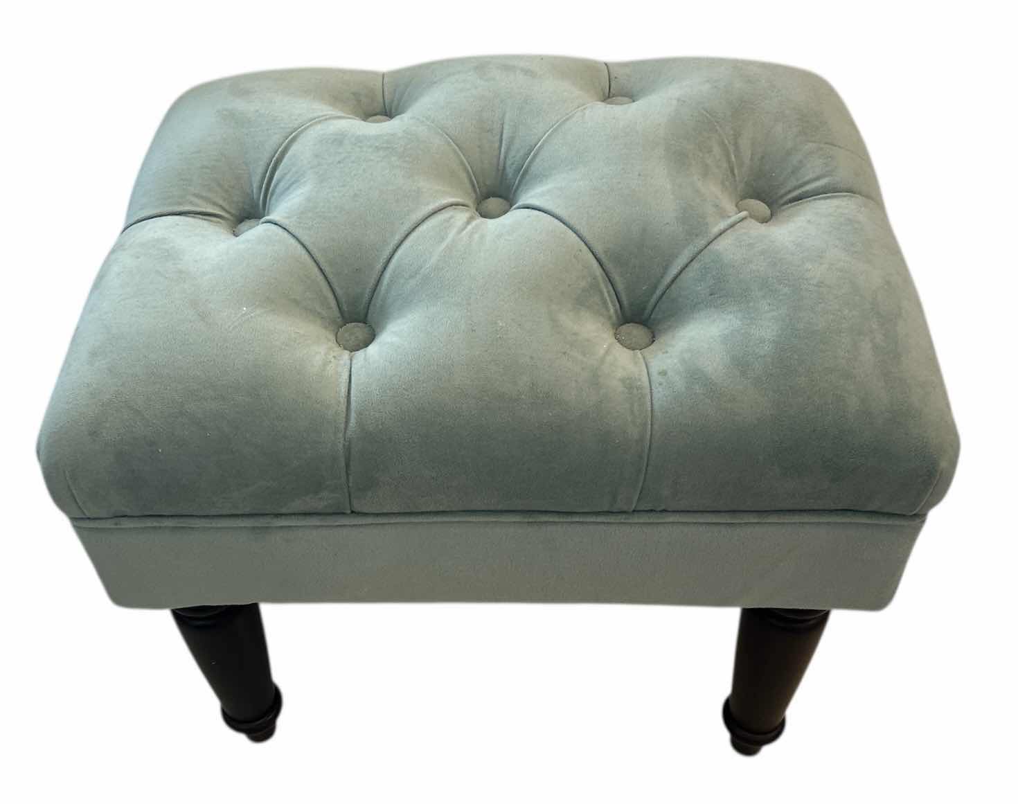Photo 1 of VELVET UPHOLSTERED STOOL WITH WOOD LEGS 20 1/2“ x 60“ x H16“ $70