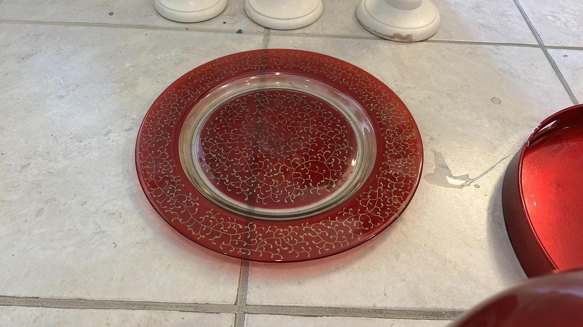 Photo 1 of RED AND WHITE HOME DECOR ASSORTMENT (VASE H 15”, $45 FROM PIER1)