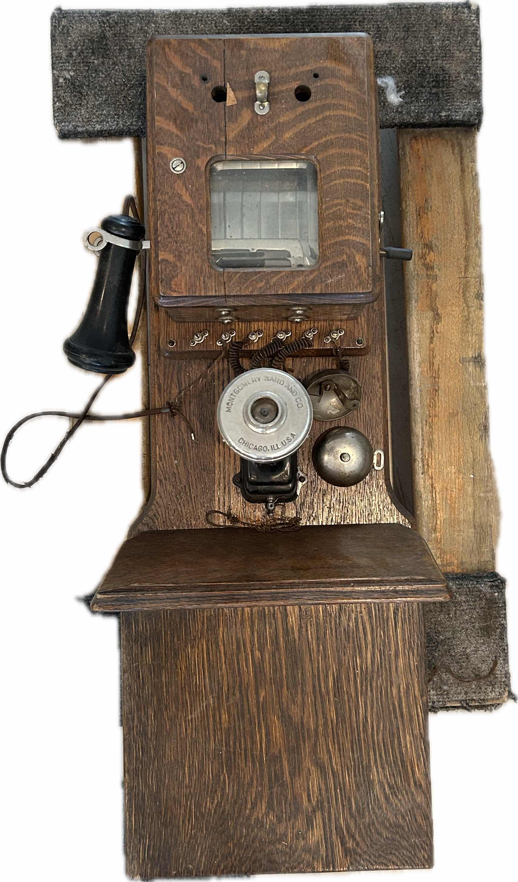 Photo 1 of ANTIQUE OAK WALL MOUNTED HAND CRANK TELEPHONE 