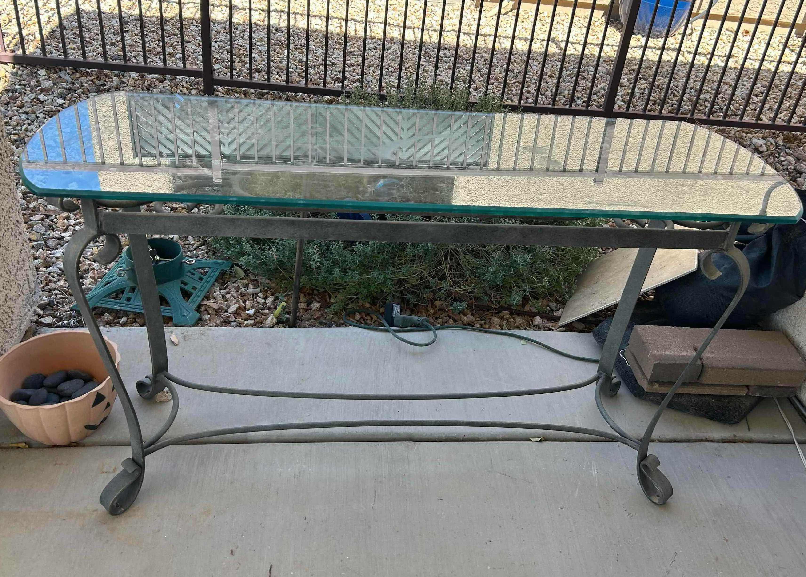 Photo 1 of WROUGHT IRON GLASS TOP CONSOLE  51" X 18" H 29"