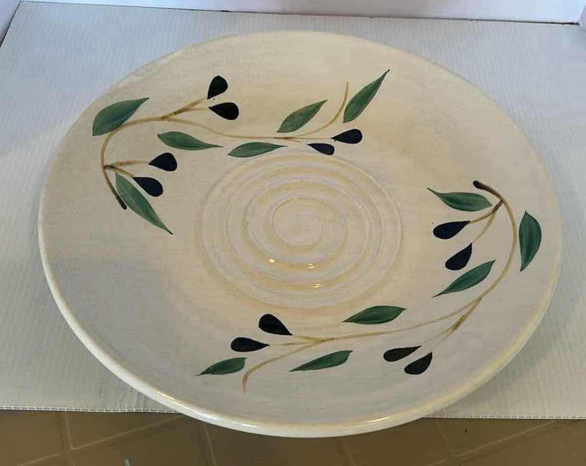 Photo 1 of HANDMADE OLIVE LEAF POTTERY PLATE 15" AND CHILLER H 10"