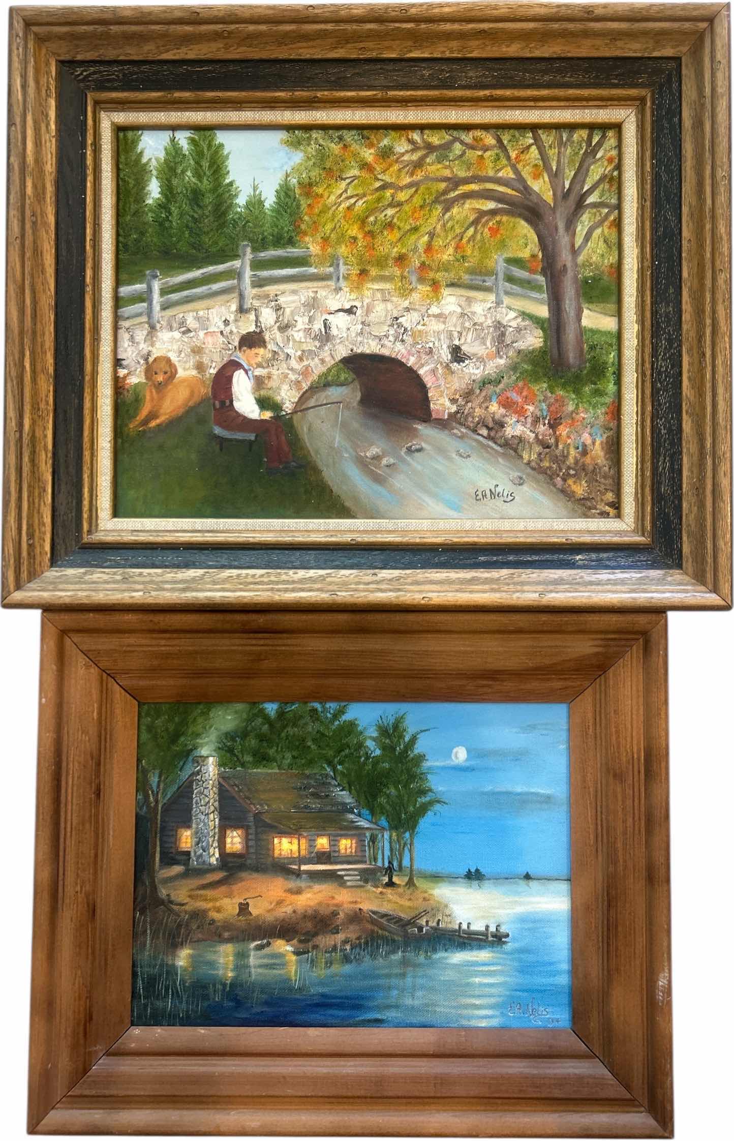 Photo 1 of 2 WOOD FRAMED SIGNED ARTWORK ON CANVAS 17 1/2” x 15 1/2”