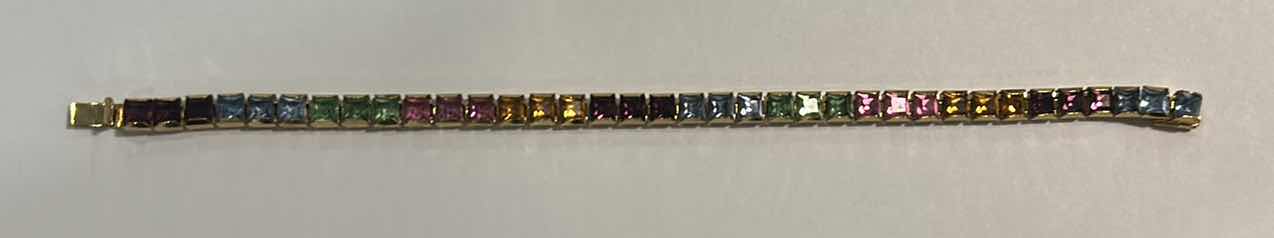 Photo 1 of 14K GOLD FROM ITALY, NECKLACE 17” PENDANT 1.25” WITH GEMSTONES AND 14K GOLD FROM ITALY GEMSTONE BRACELET 6” Est value $1800 - 3200