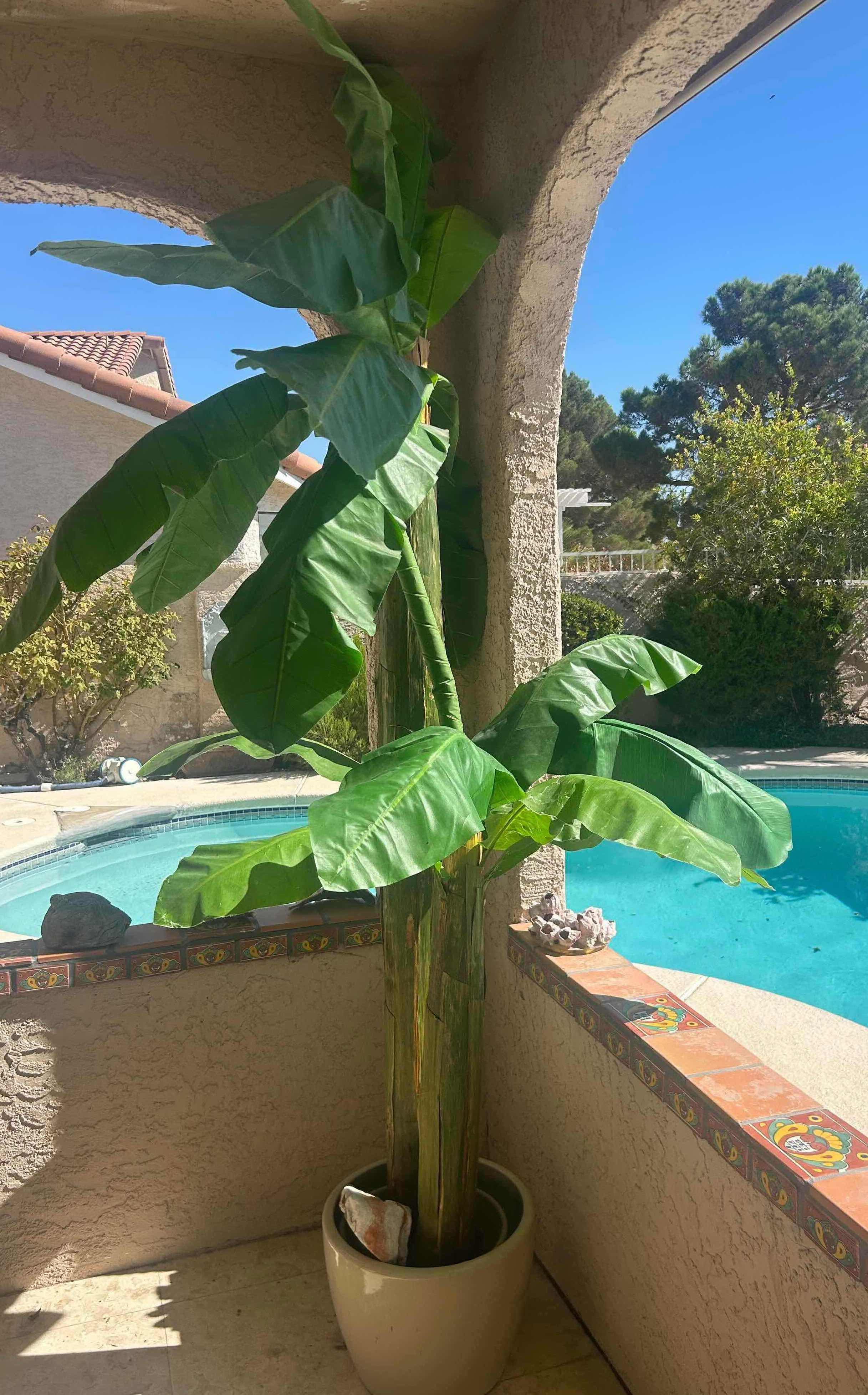 Photo 1 of 8 FT FAUX BANANA LEAF PLANT W BEIGE CERAMIC CONTAINER