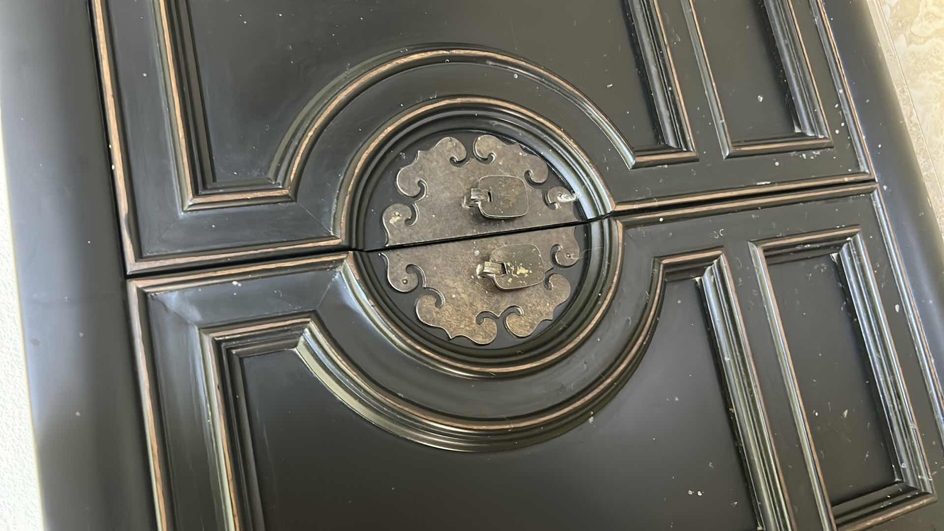 Photo 1 of CENTURY ASIAN INSPIRED DARK WOOD CABINET/DRESSER/BUFFET WITH METAL HARDWARE 76 1/2“ x 19“ x H30 1/4”