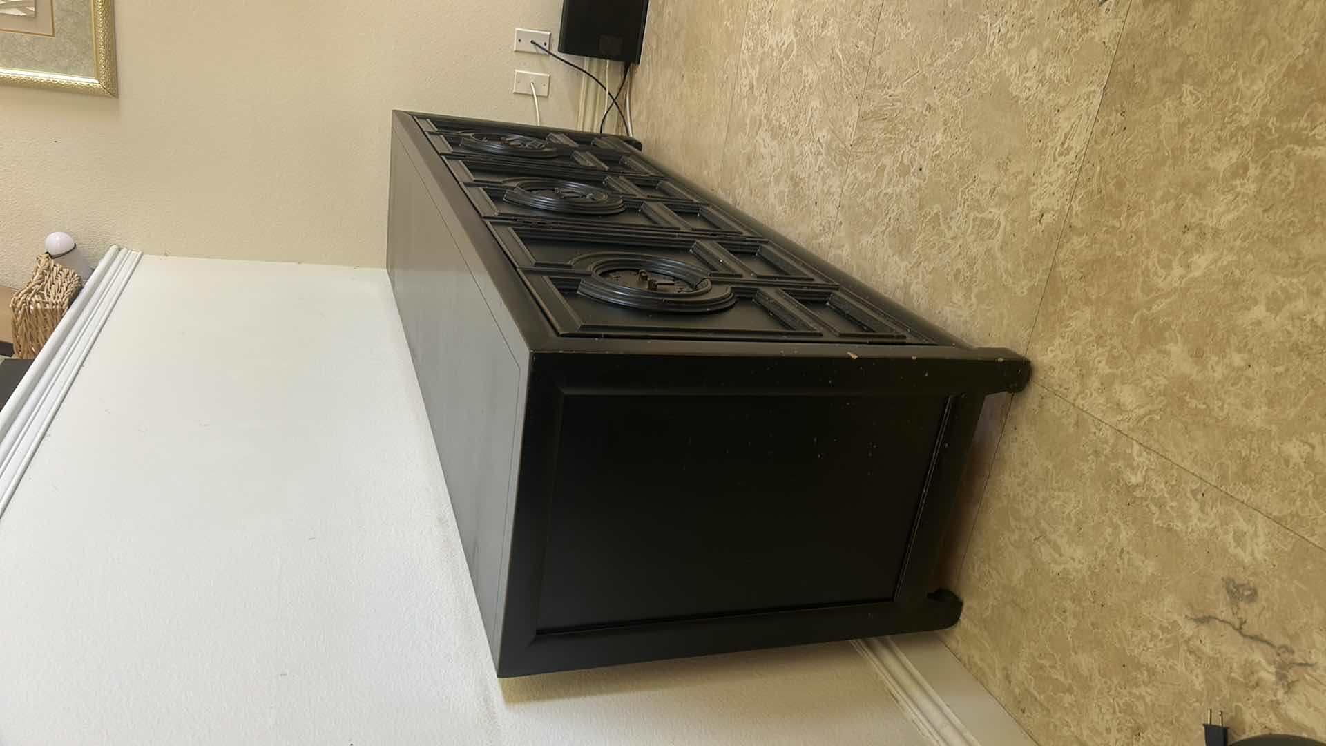 Photo 1 of CENTURY ASIAN INSPIRED DARK WOOD CABINET/DRESSER/BUFFET WITH METAL HARDWARE 76 1/2“ x 19“ x H30 1/4”