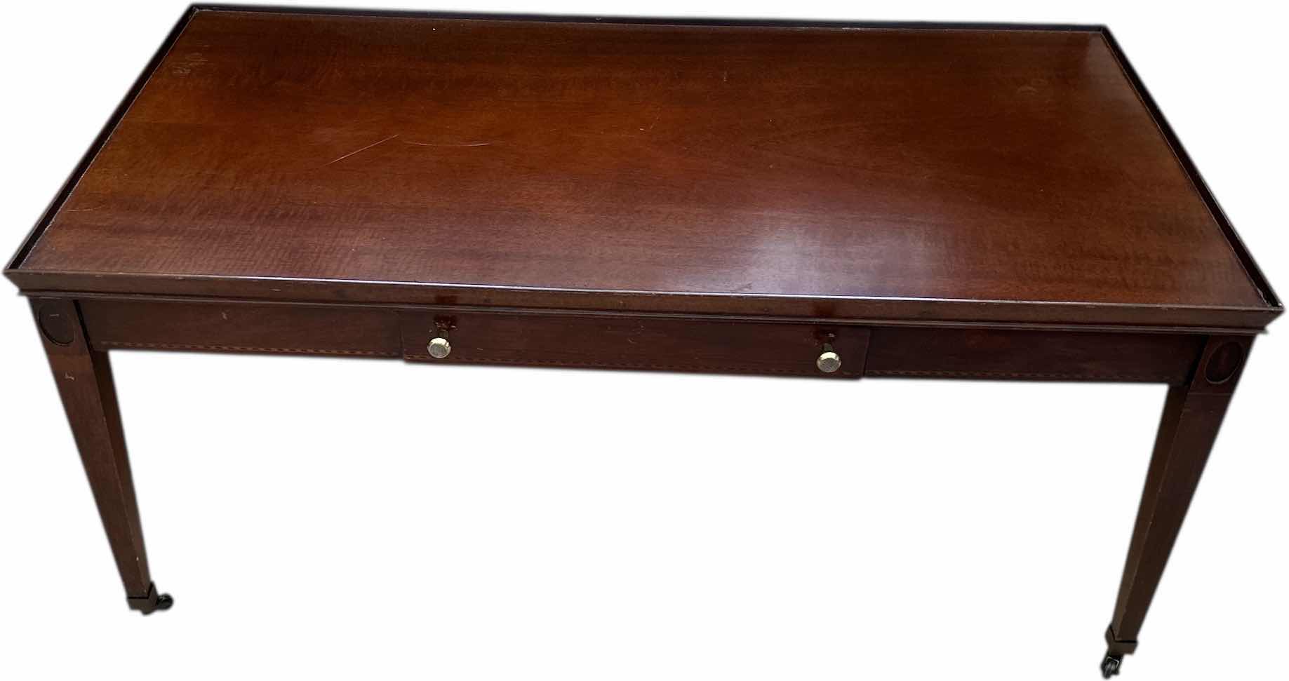 Photo 1 of VINTAGE TONGUE AND GROOVE COFFEE TABLE ON WHEELS 
36 1/2“ x 18 1/2“ x H17”