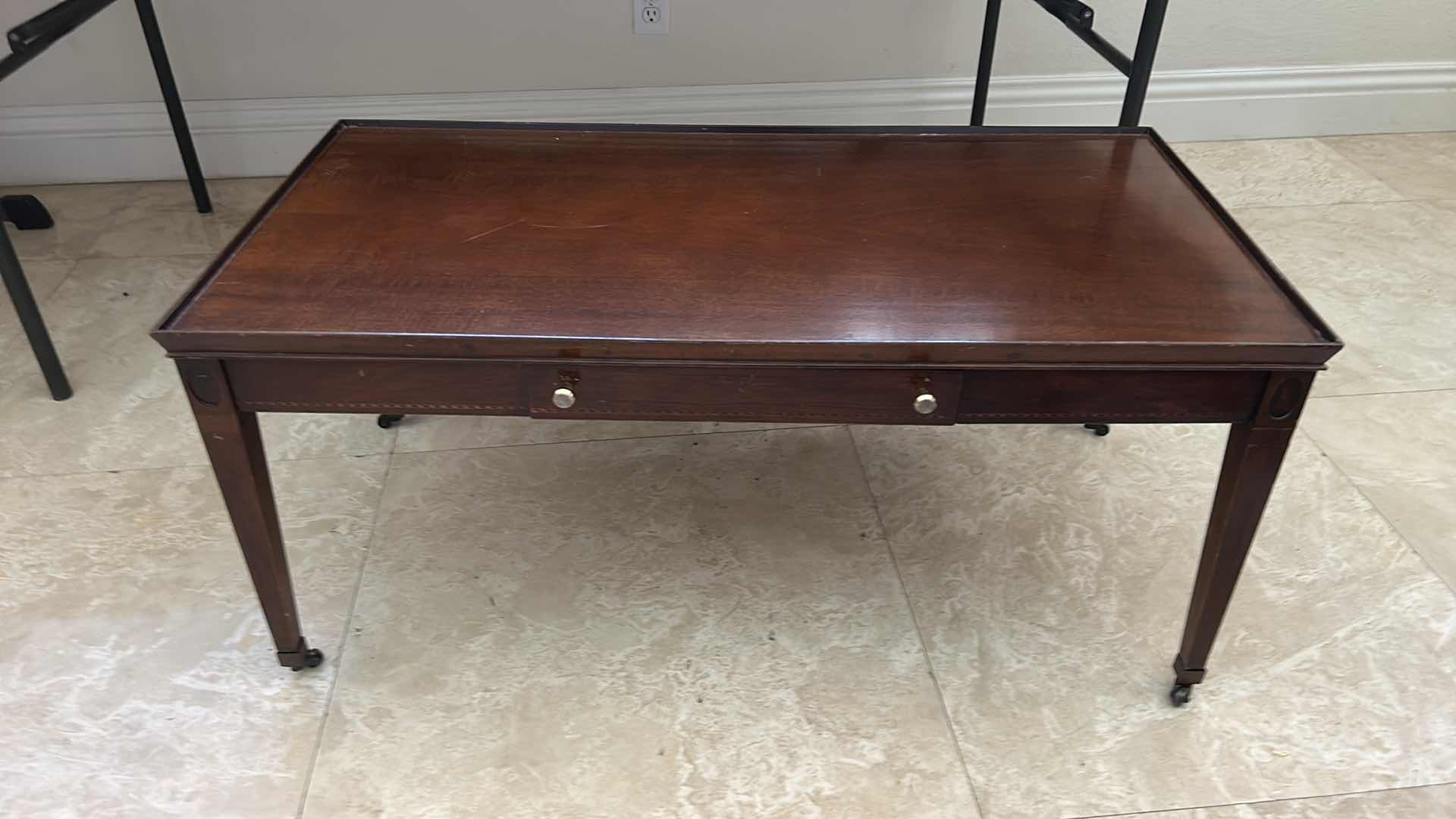 Photo 1 of VINTAGE TONGUE AND GROOVE COFFEE TABLE ON WHEELS 
36 1/2“ x 18 1/2“ x H17”