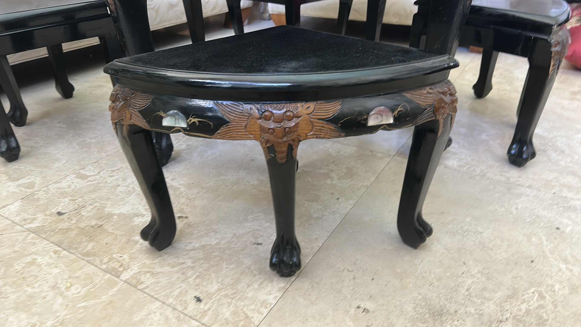 Photo 1 of VTG ASIAN CHINOISERIE BLACK LACQUER TEA TABLE 38” x H20” (VALUE $500 - $1,000)