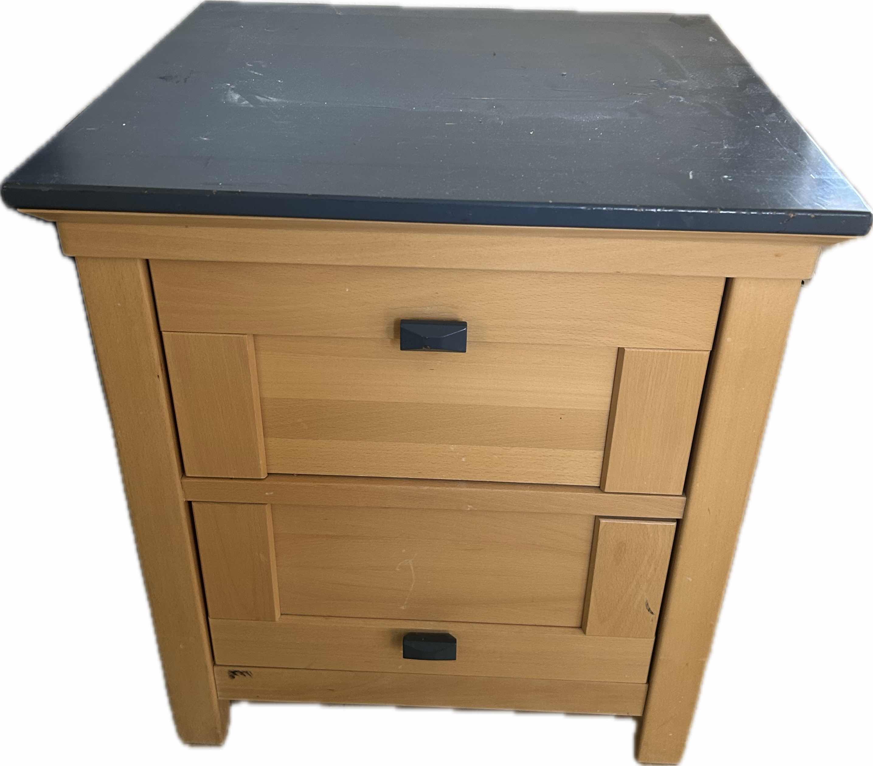 Photo 1 of TWO TONED NIGHT STAND W 2 DRAWERS BLUE TOP 23" X 21" H 25"
