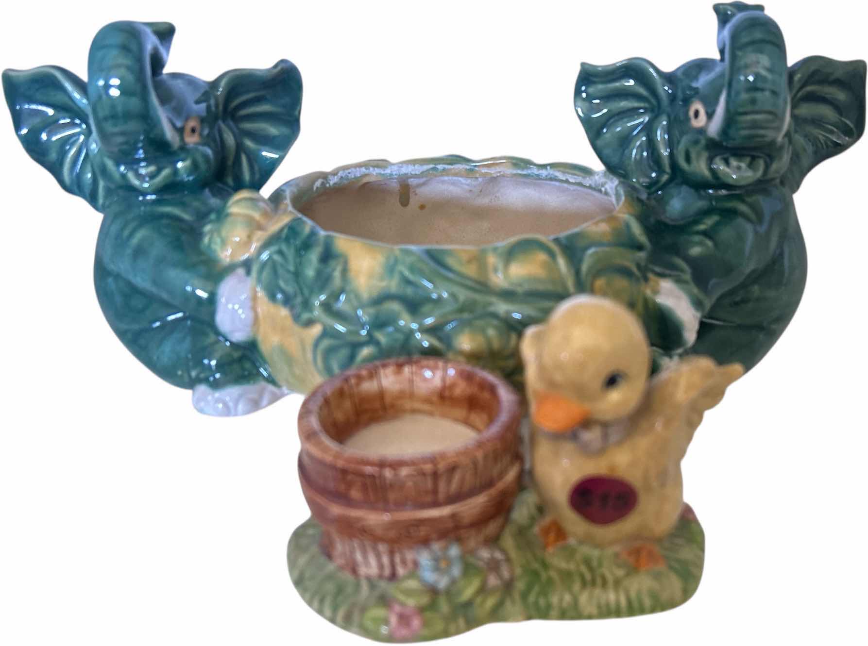 Photo 1 of 2 - COLORFUL GLAZED CERAMIC PIECES, ELEPHANTS 15“ x H6“ AND CHICK