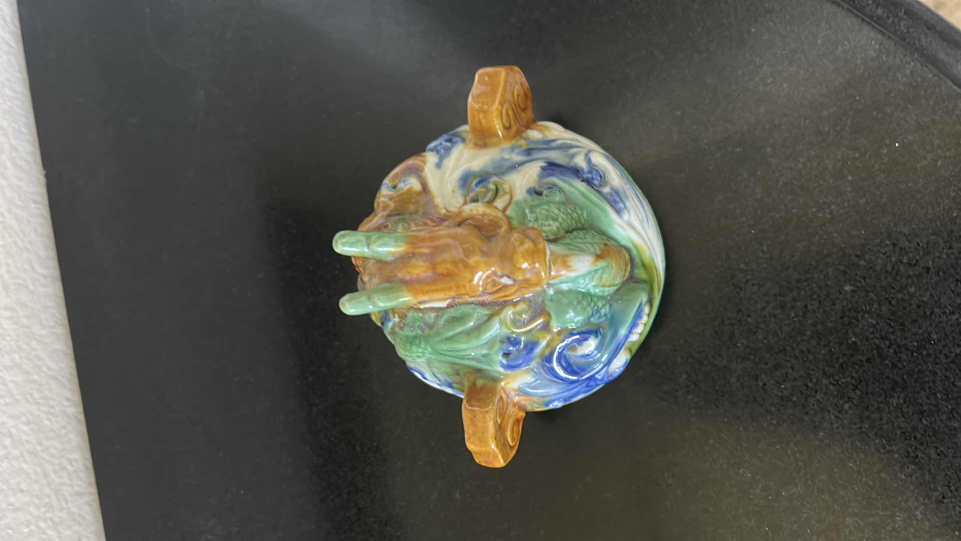 Photo 1 of CHINESE ANTIQUE CLOISONNÉ TRIPOF CENSER WITH FU-DOGS AND DRAGON. H12”