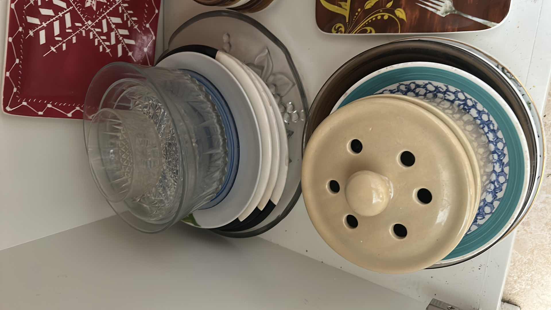 Photo 1 of CONTENTS OF CABINET ASSORTED PLATTERS DECORATIVE DISHES