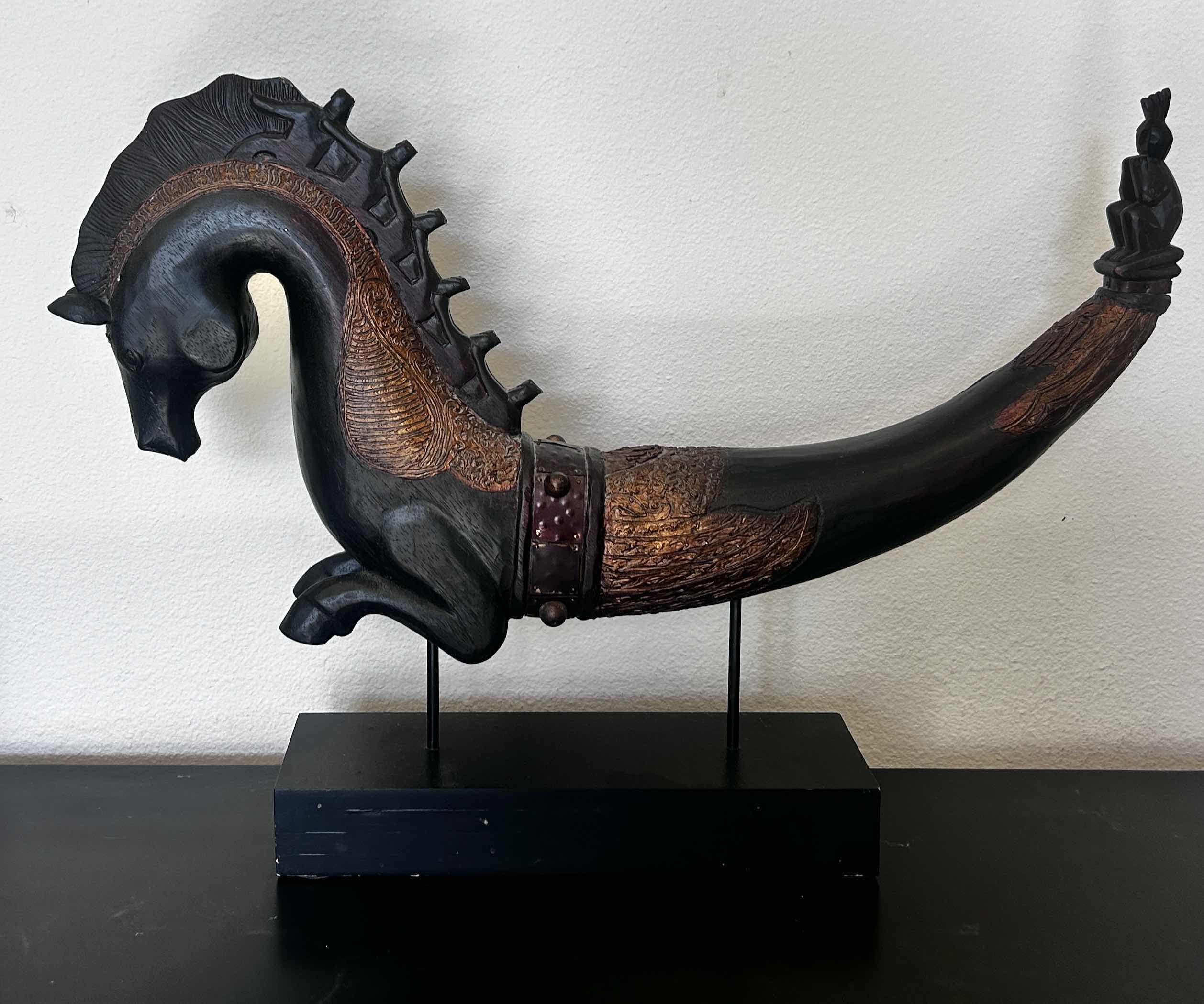 Photo 1 of ANTIQUE INDONESIAN SEAHORSE SCULPTURE FROM BALI 29 1/4” x H21 1/4” $225