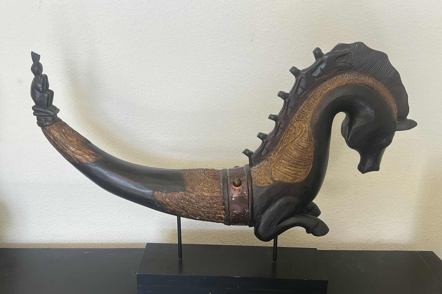 Photo 1 of ANTIQUE INDONESIAN SEAHORSE SCULPTURE FROM BALI 29 1/4” x H21 1/4” $225
