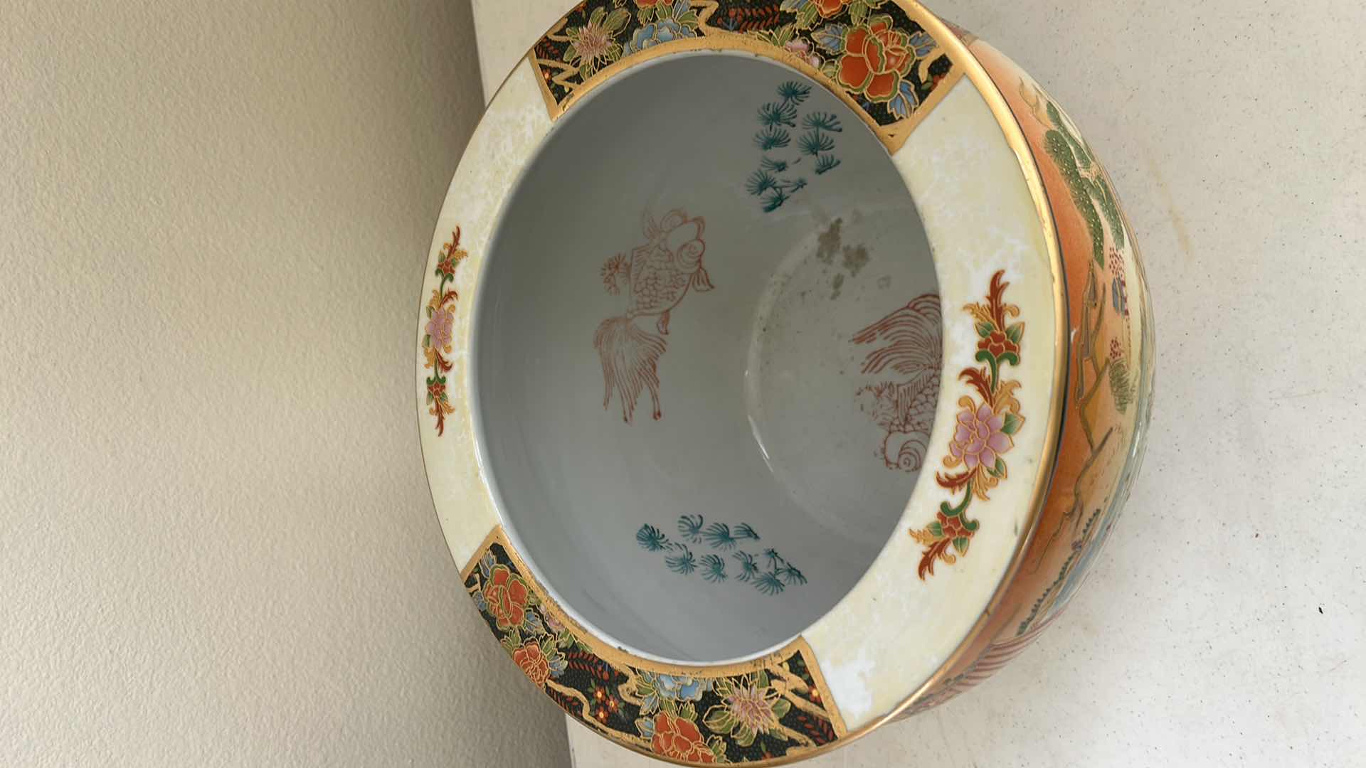 Photo 1 of LATE 20TH CENTURY CHINOISERIE SATSUMA STYLE FISH BOWL PLANTER 12” x 9” $200