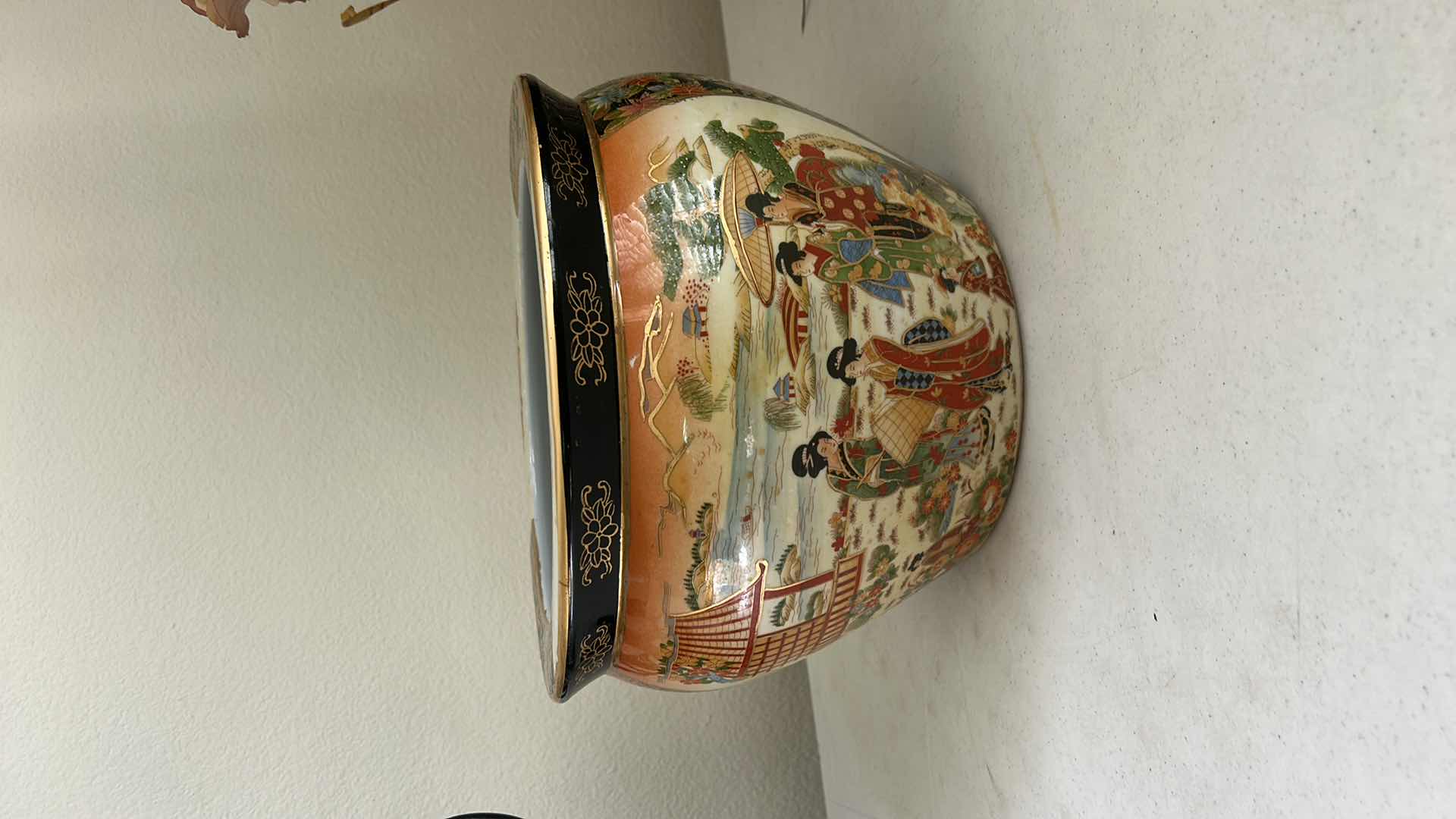 Photo 1 of LATE 20TH CENTURY CHINOISERIE SATSUMA STYLE FISH BOWL PLANTER 12” x 9” $200