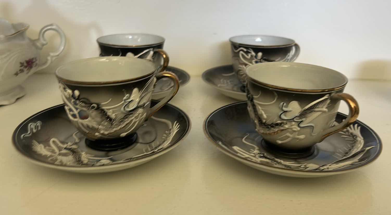 Photo 1 of 12 PC VINTAGE JAPANESE MORIAGE DRAGONWARE TEA SET