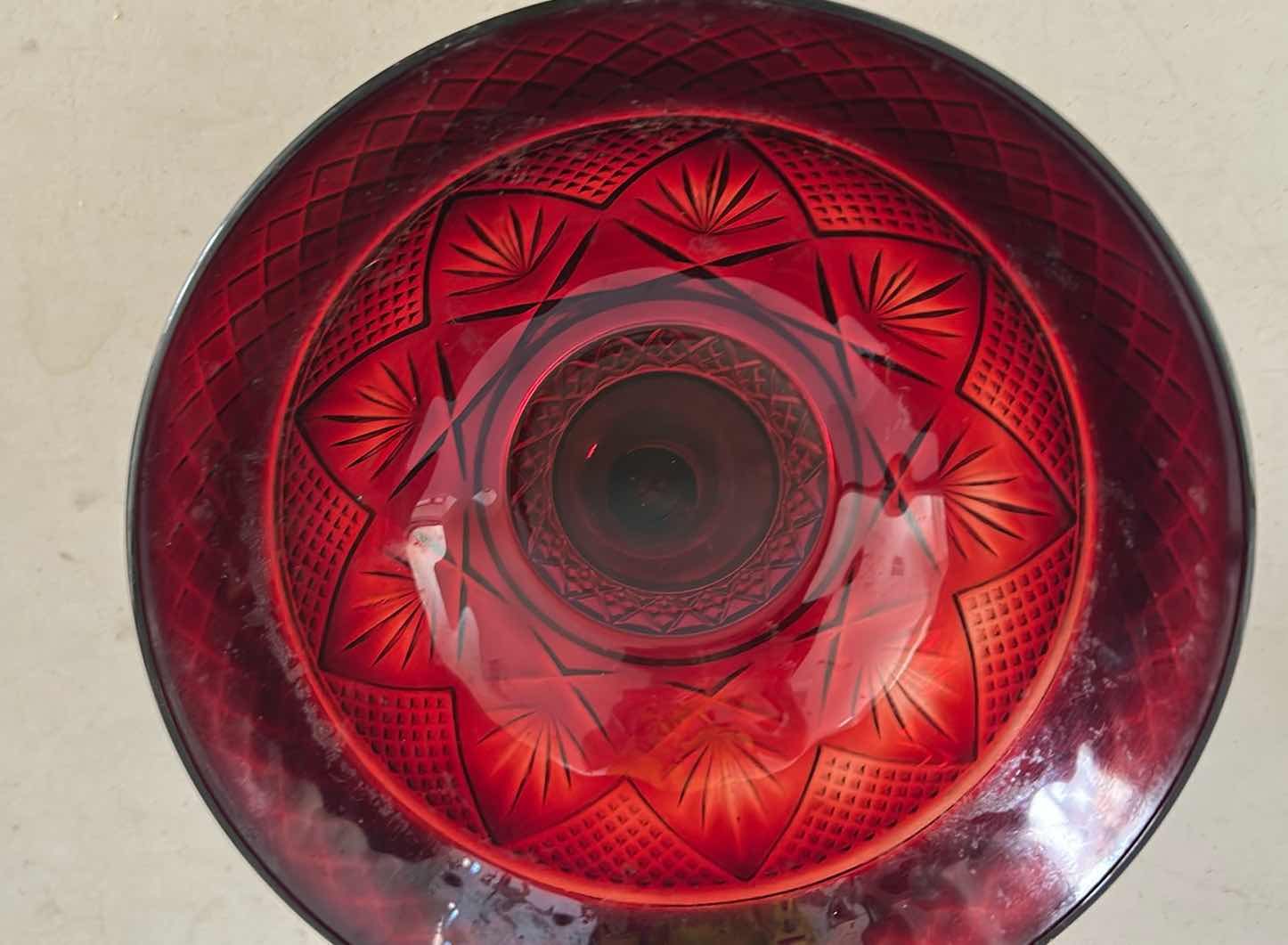 Photo 1 of VINTAGE RUBY RED PEDESTAL COMPOTE BOWL 11" WIDE