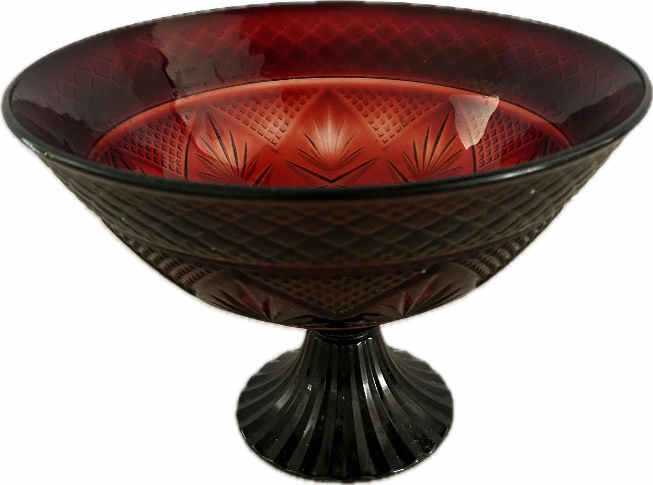 Photo 1 of VINTAGE RUBY RED PEDESTAL COMPOTE BOWL 11" WIDE