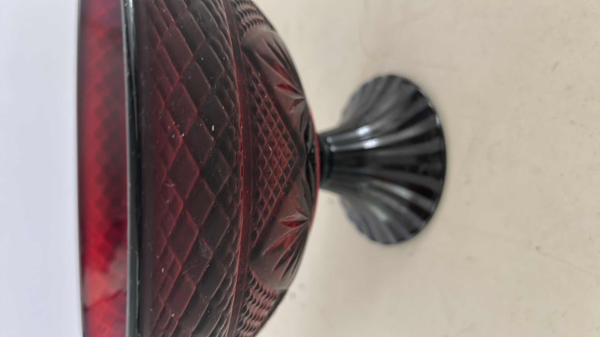 Photo 1 of VINTAGE RUBY RED PEDESTAL COMPOTE BOWL 11" WIDE