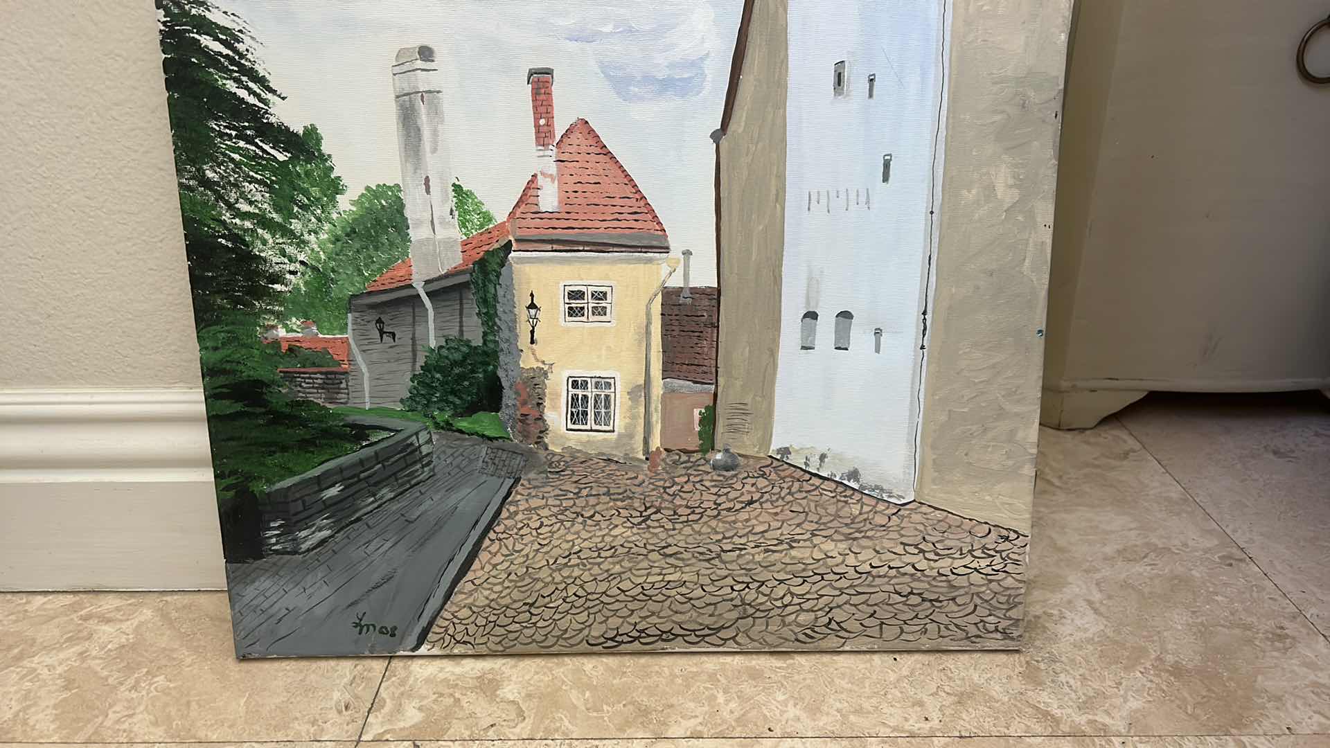 Photo 1 of UNFRAMED OIL ON CANVAS “Toompea Hill in Tallinn, Estonia, featuring Toom-Kooli street”. ARTWORK 20” x H16”