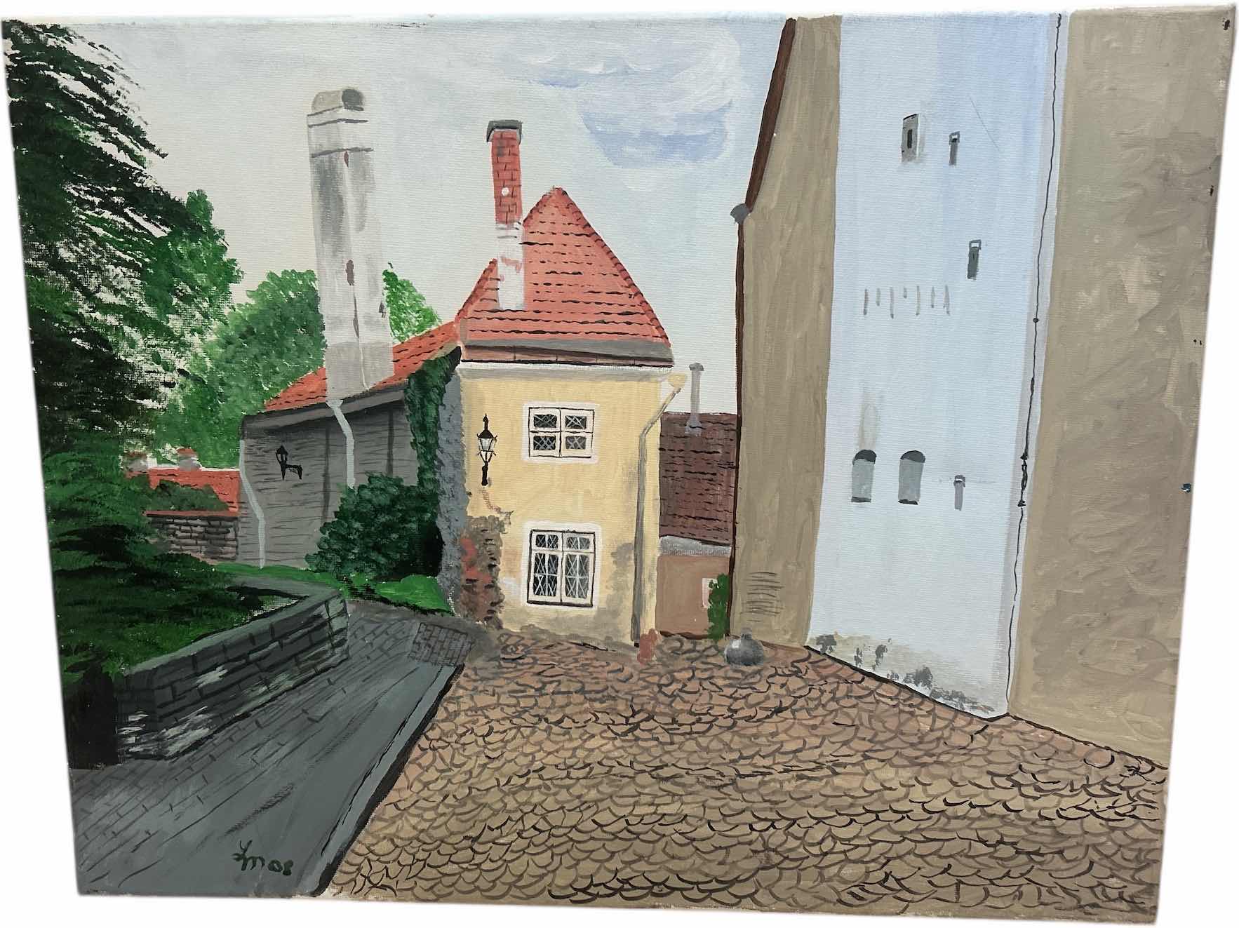 Photo 1 of UNFRAMED OIL ON CANVAS “Toompea Hill in Tallinn, Estonia, featuring Toom-Kooli street”. ARTWORK 20” x H16”