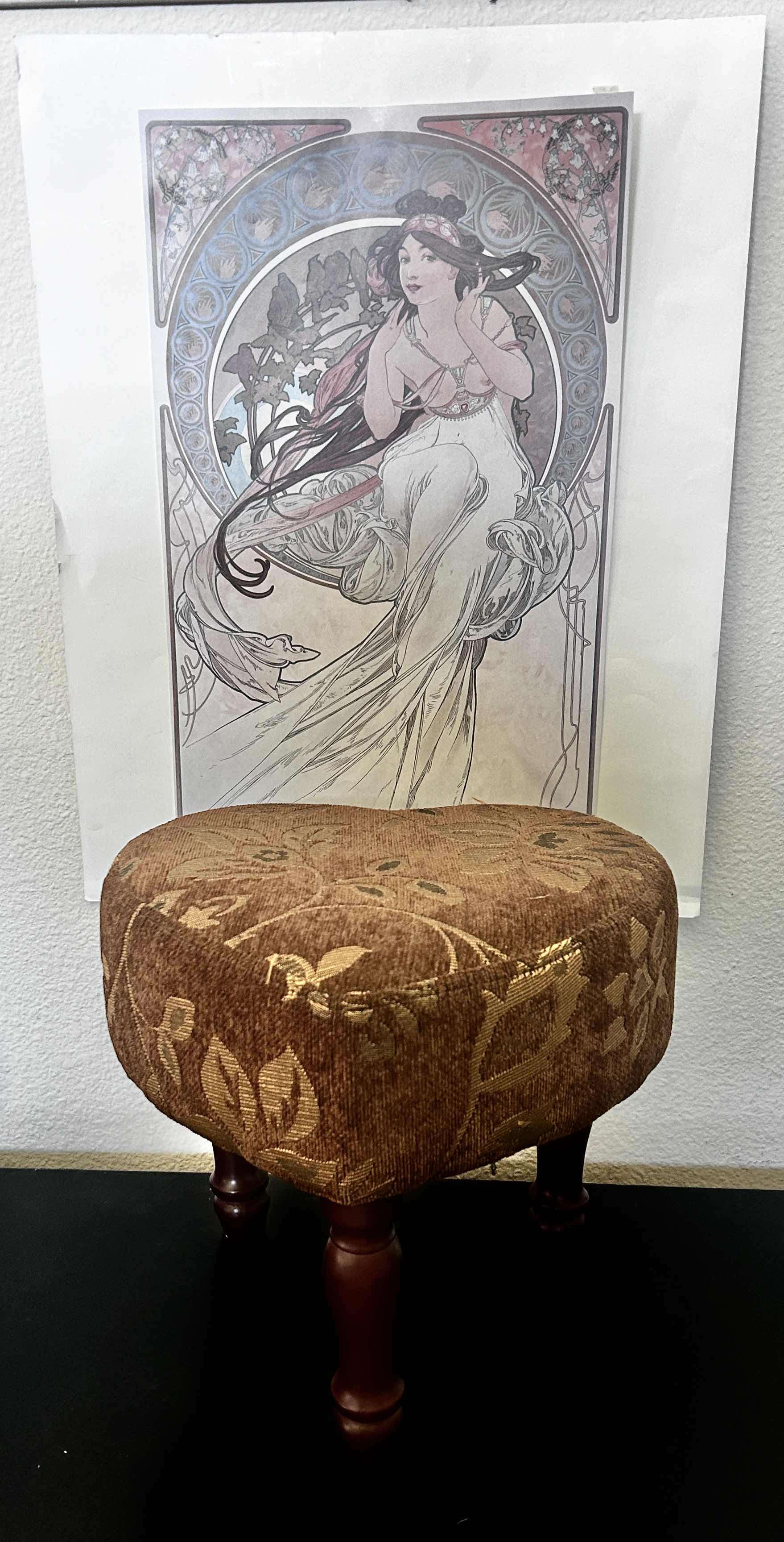 Photo 1 of SMALL HEART STOOL H10.5” AND MUCHA POSTER H17.25”
